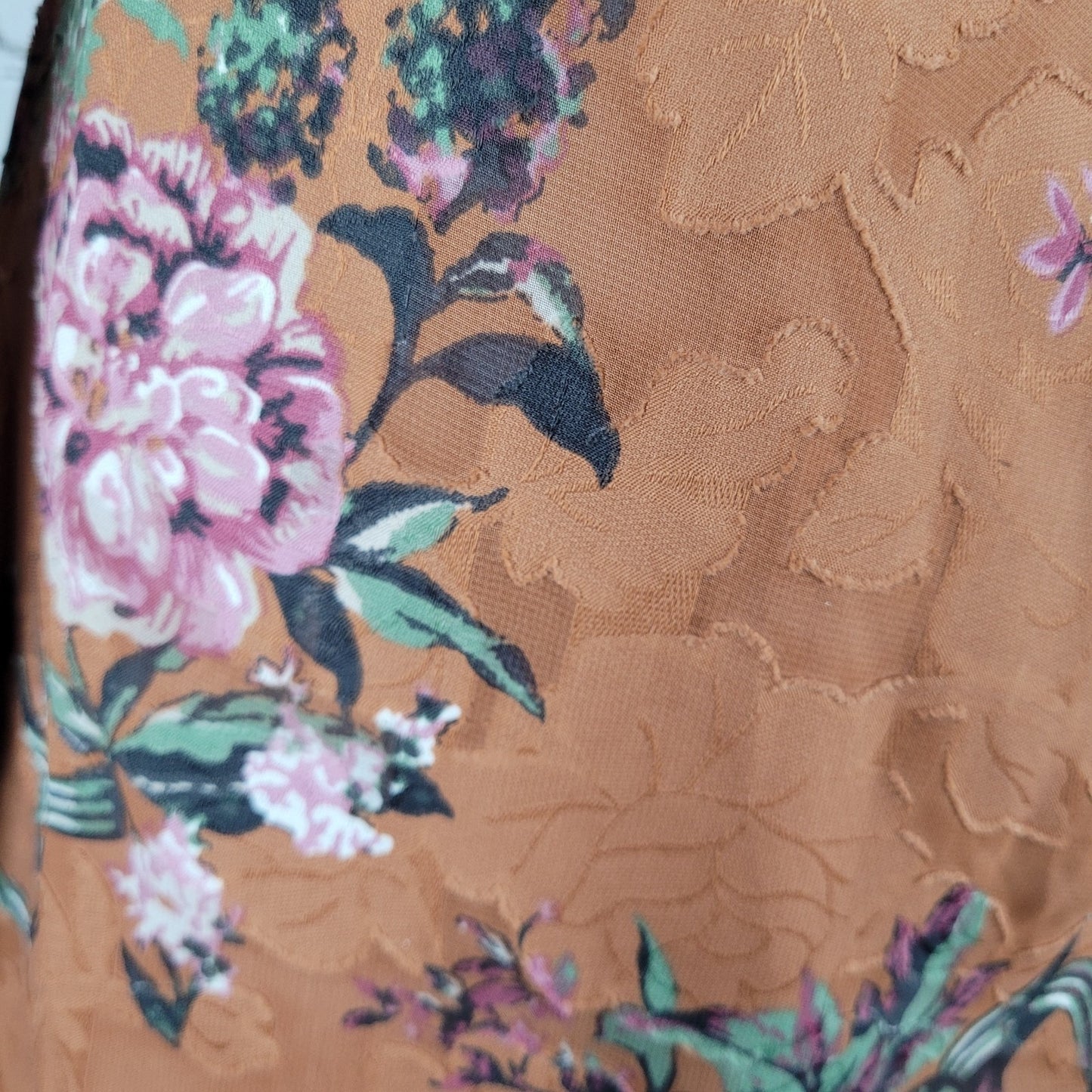 Leith Brown Floral Ruffle Plunge Long Sleeve Mini Wrap Tie Dress Size Small S