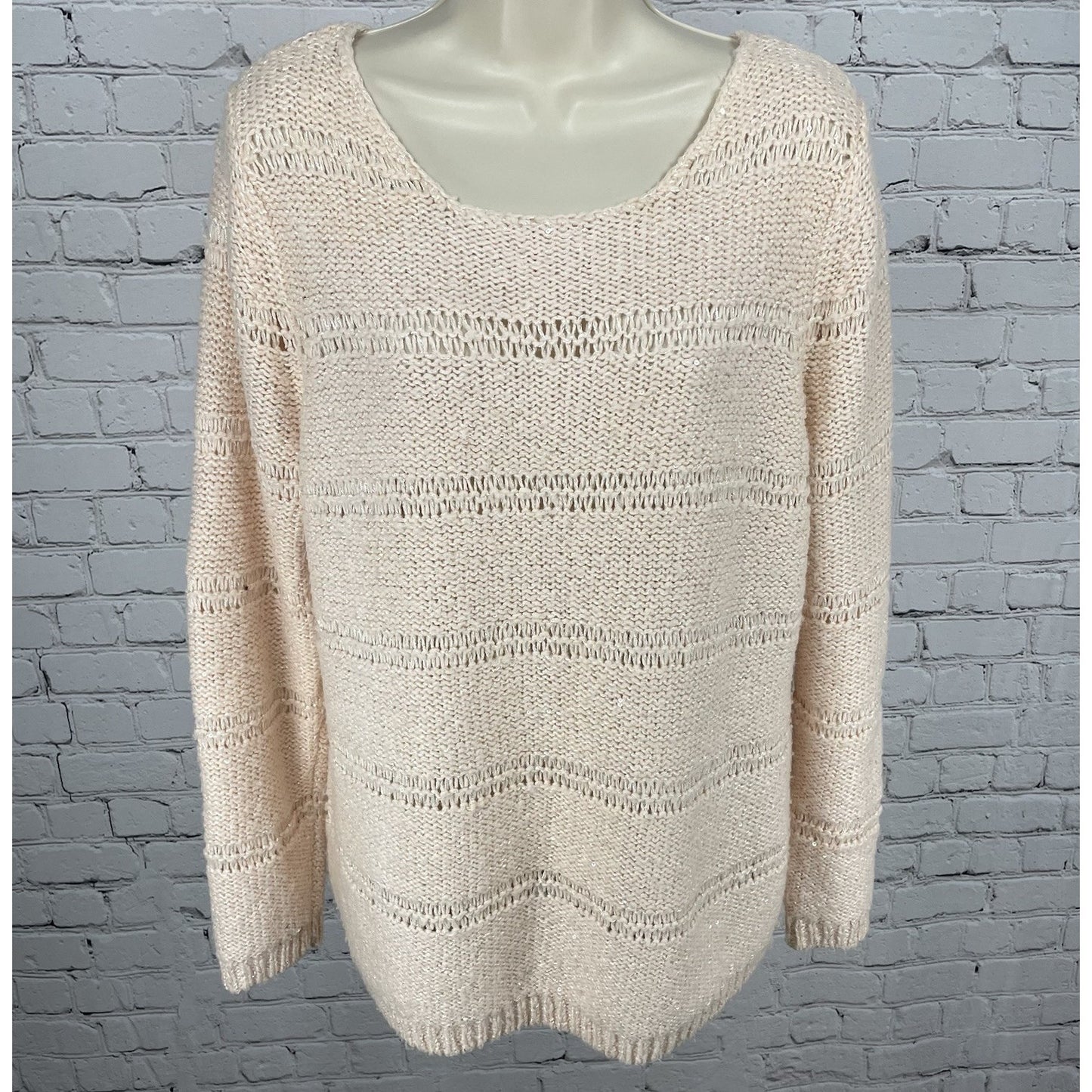 Chico’s Pink Metallic Sequin Sparkle Chunky Knit Pullover Sweater Size 2 (US 12)