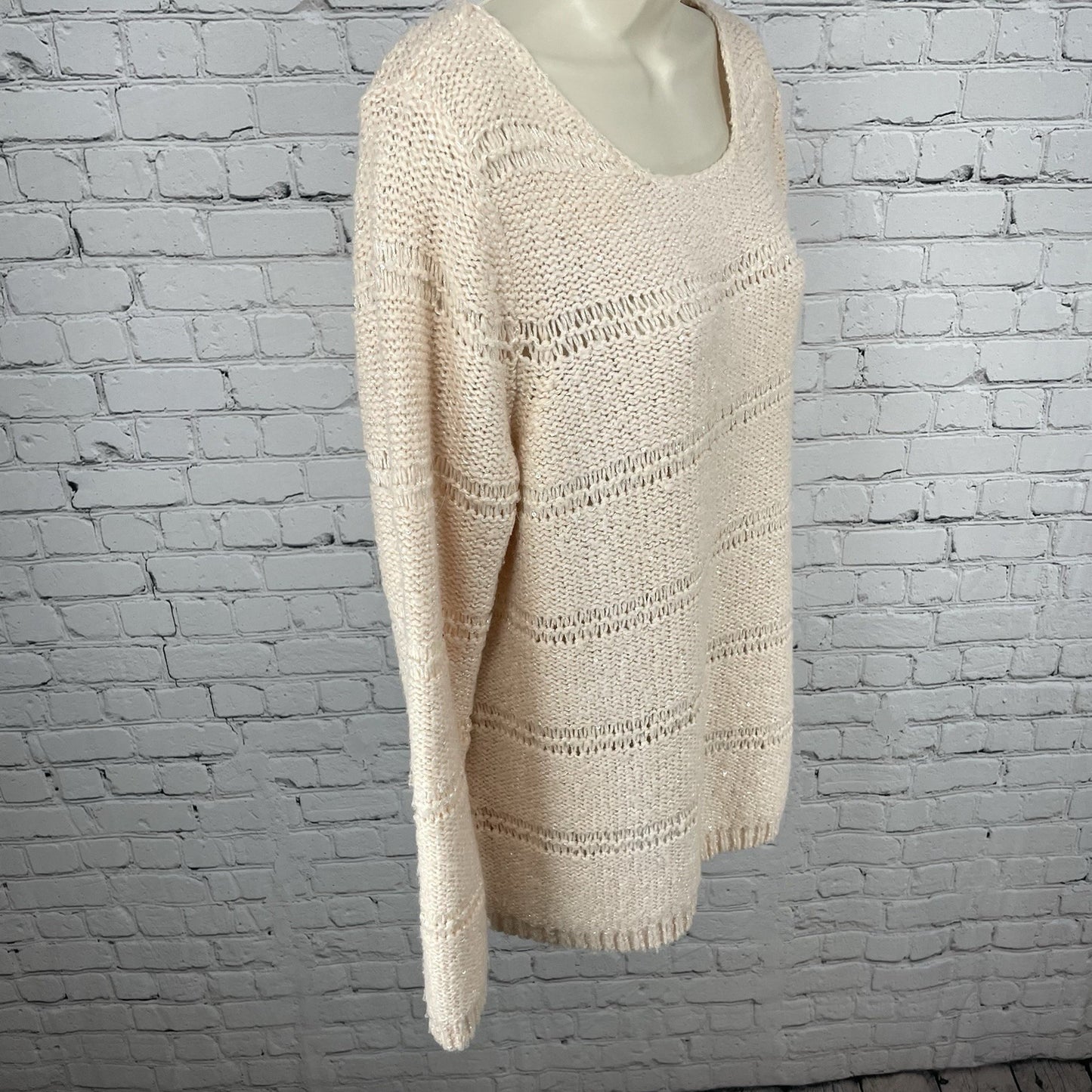 Chico’s Pink Metallic Sequin Sparkle Chunky Knit Pullover Sweater Size 2 (US 12)