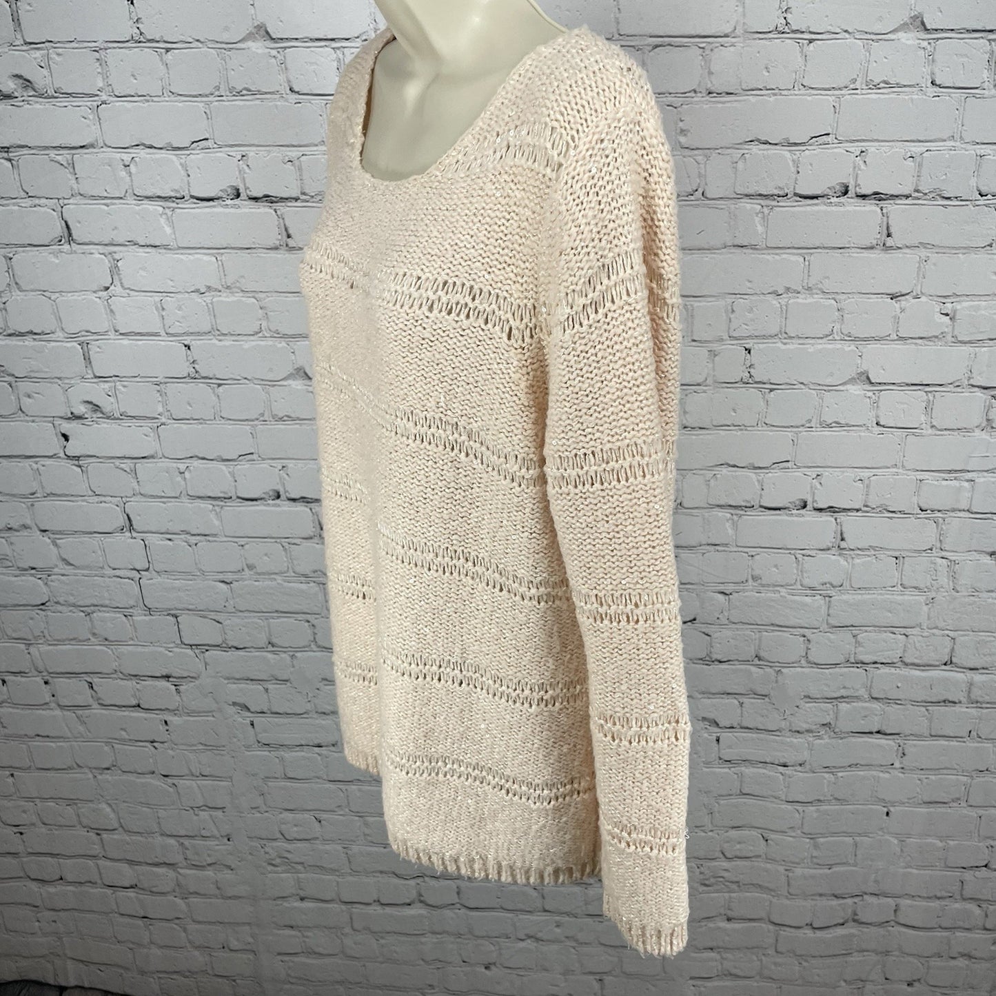 Chico’s Pink Metallic Sequin Sparkle Chunky Knit Pullover Sweater Size 2 (US 12)