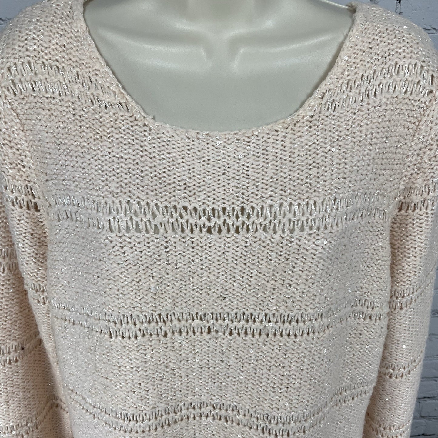 Chico’s Pink Metallic Sequin Sparkle Chunky Knit Pullover Sweater Size 2 (US 12)