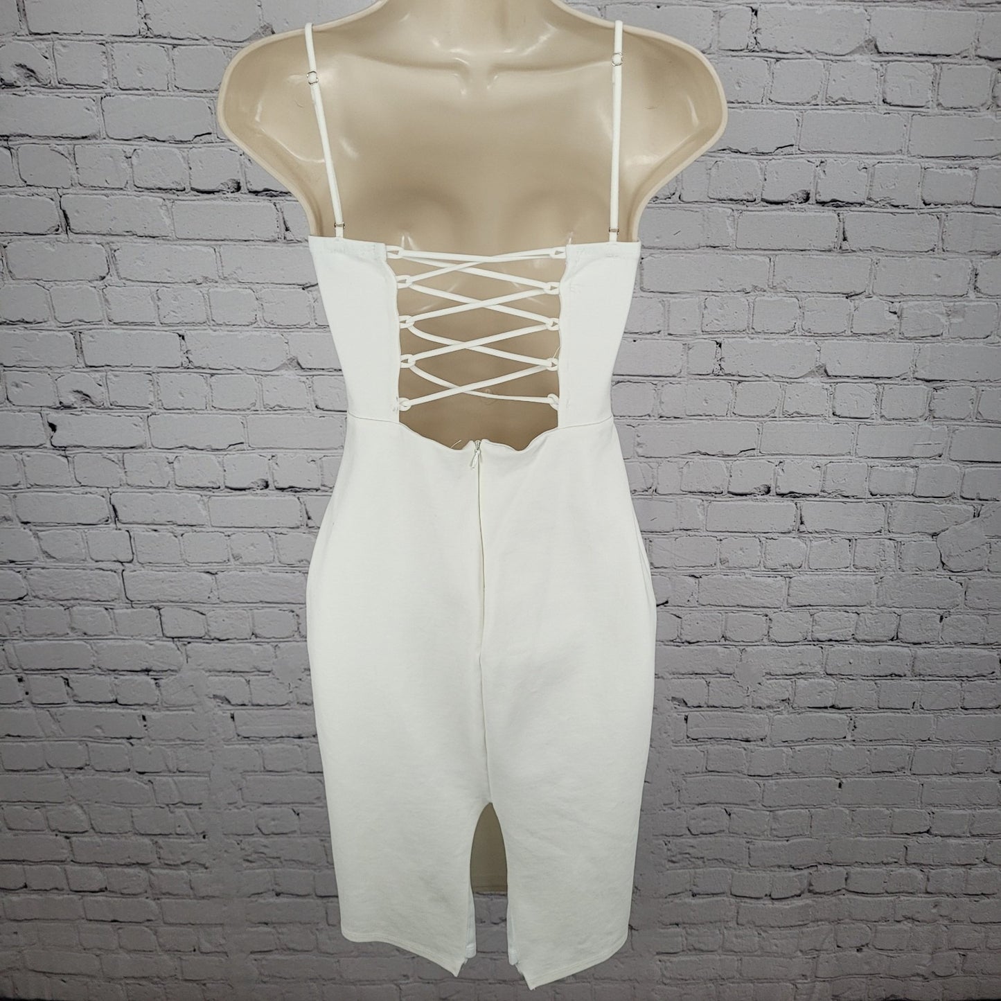 Lulus White Strappy Back Slit Stretch Lined Bodycon Dress USA Made Size XS