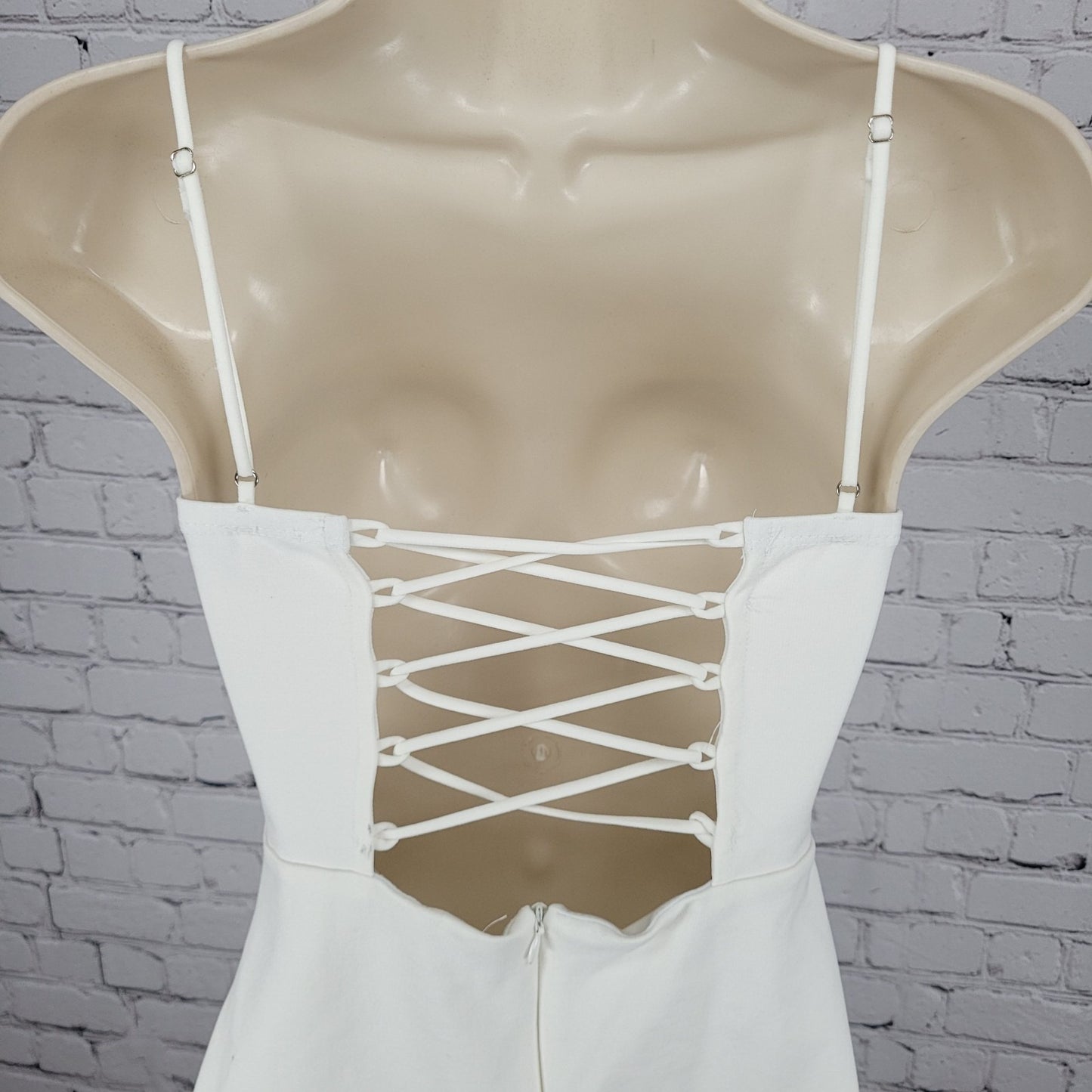 Lulus White Strappy Back Slit Stretch Lined Bodycon Dress USA Made Size XS