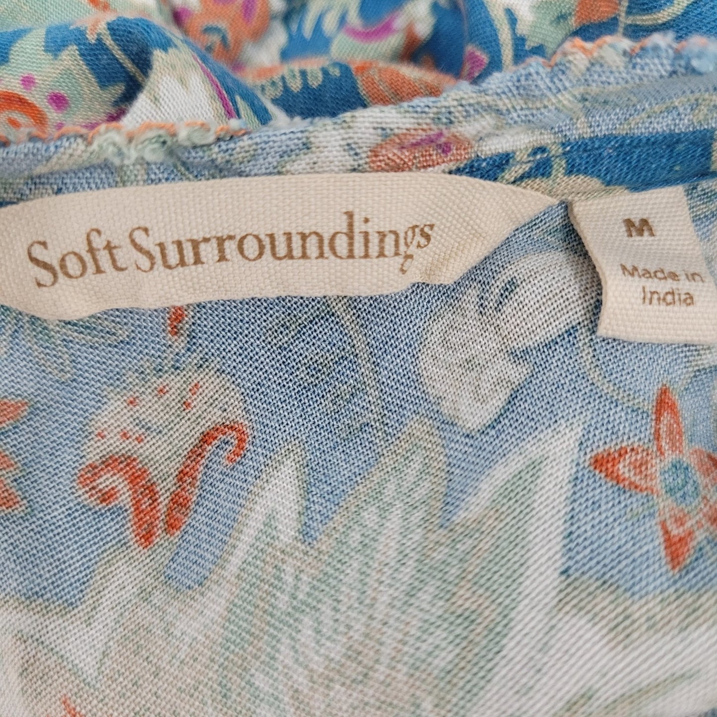 Soft Surroundings Blue Floral Short Sleeve Boho Maxi Dress Size Medium M