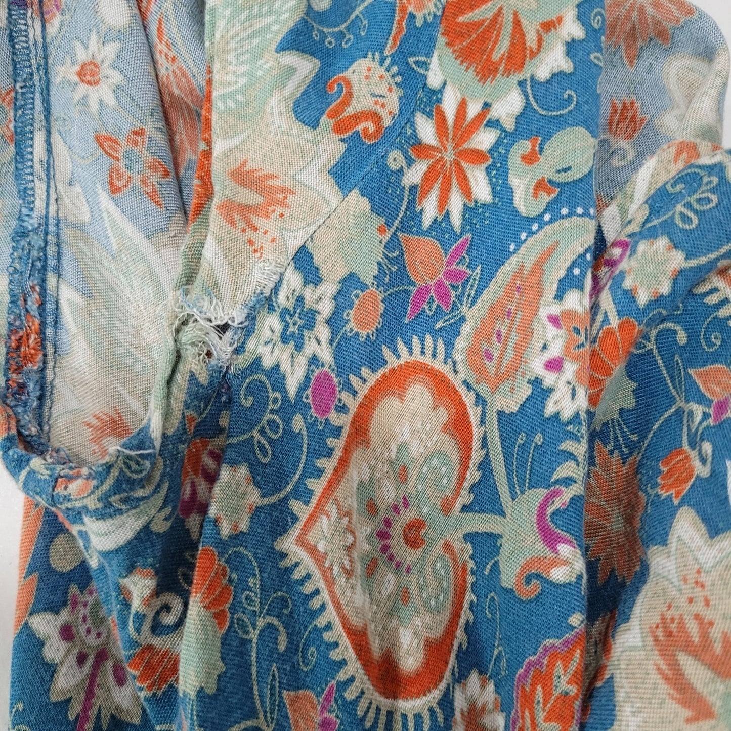 Soft Surroundings Blue Floral Short Sleeve Boho Maxi Dress Size Medium M
