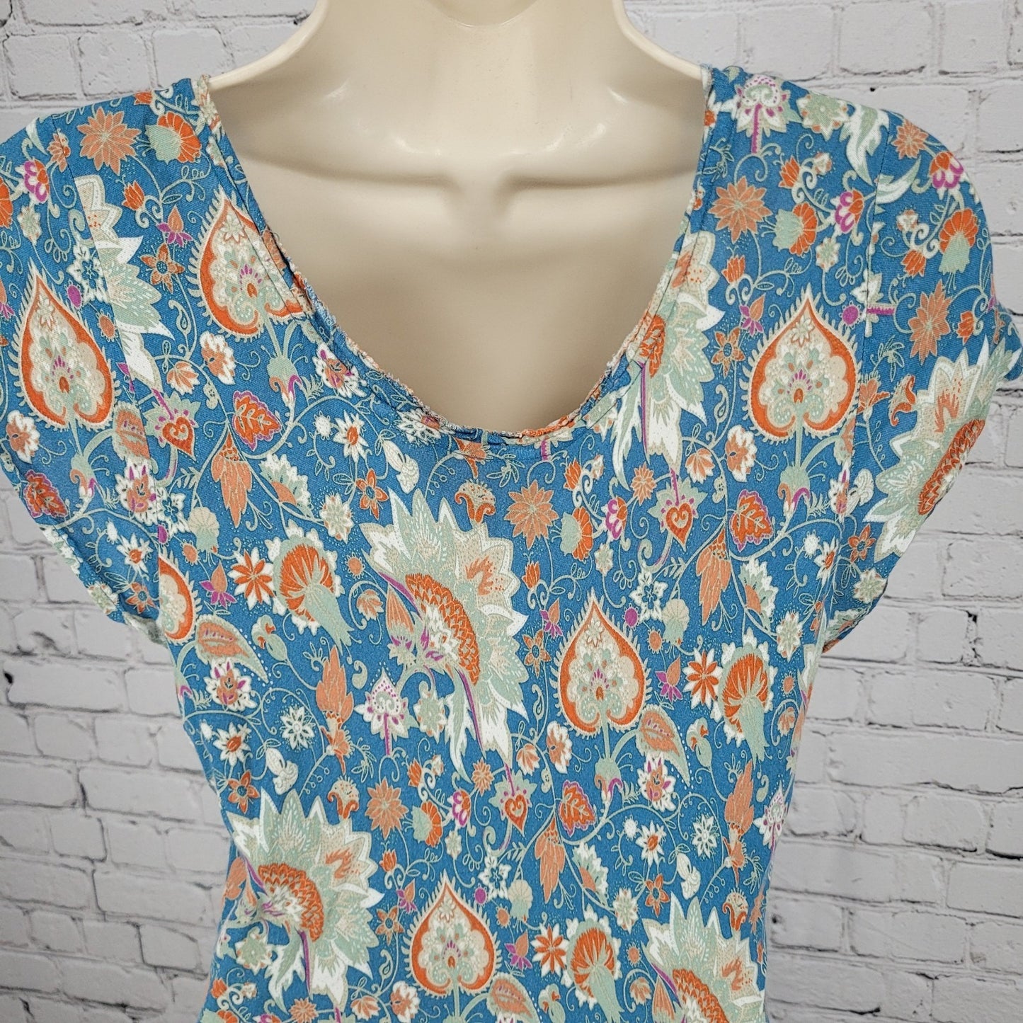 Soft Surroundings Blue Floral Short Sleeve Boho Maxi Dress Size Medium M