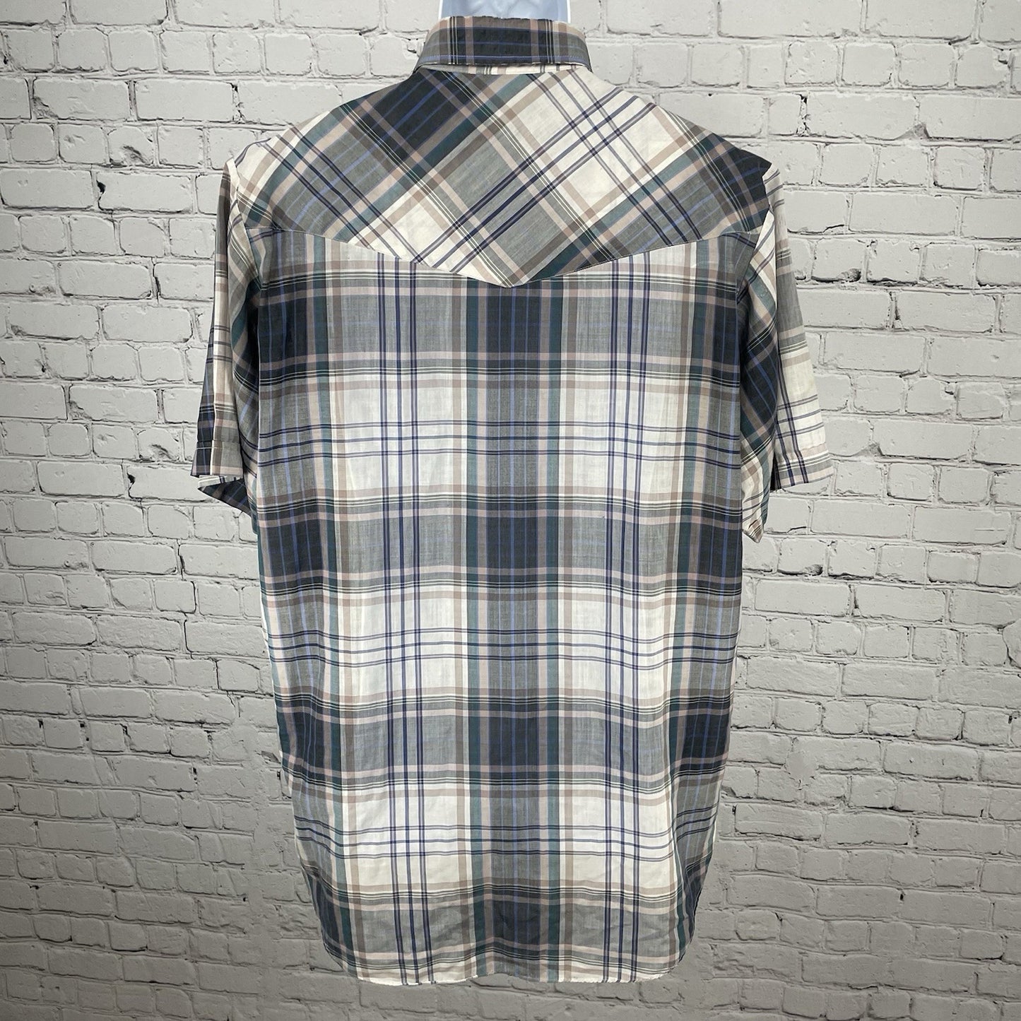 VTG Ely Cattleman Plaid Pearl Snap Western Short Sleeve Shirt Size XLT 17-1/2