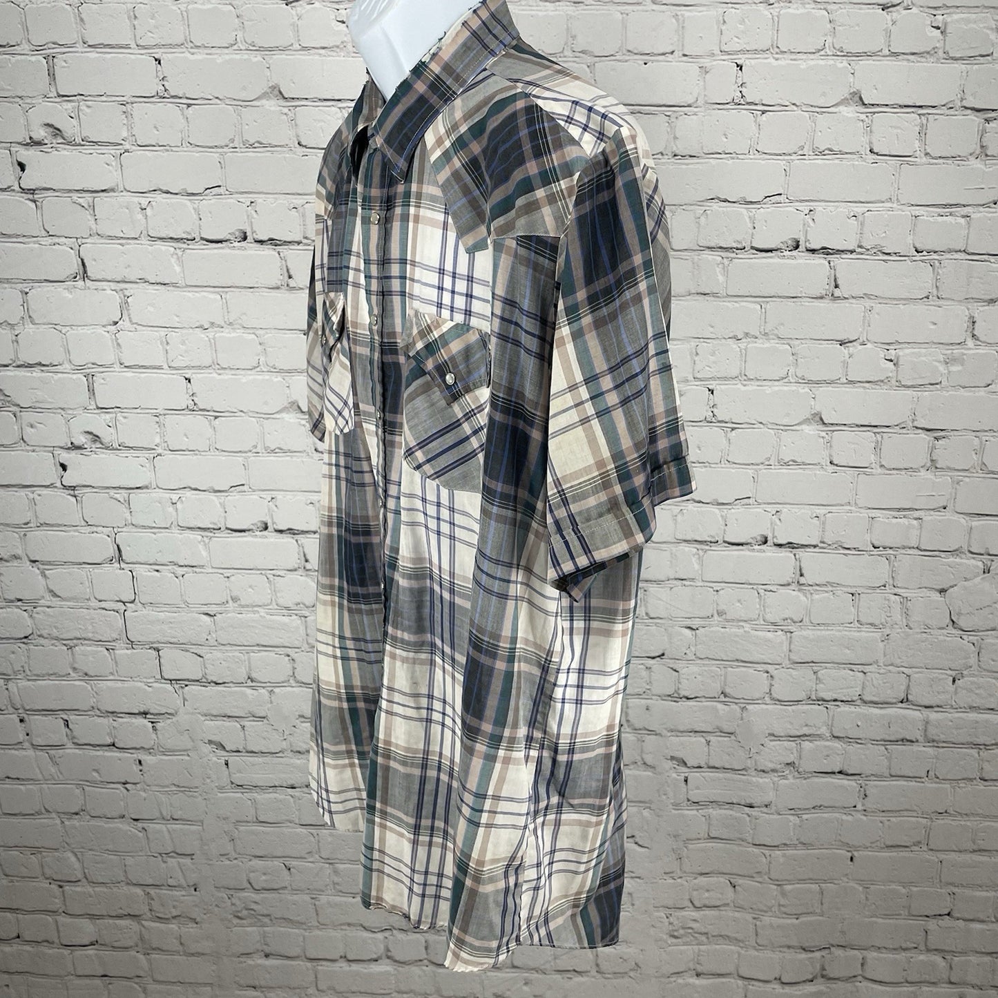 VTG Ely Cattleman Plaid Pearl Snap Western Short Sleeve Shirt Size XLT 17-1/2