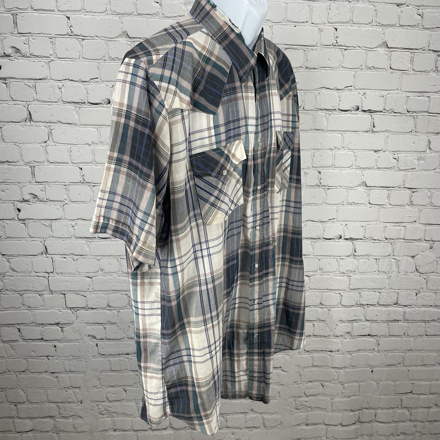 VTG Ely Cattleman Plaid Pearl Snap Western Short Sleeve Shirt Size XLT 17-1/2