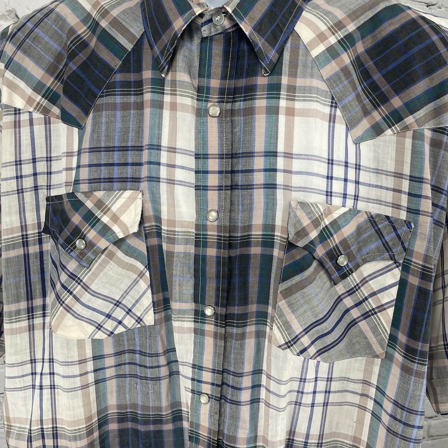 VTG Ely Cattleman Plaid Pearl Snap Western Short Sleeve Shirt Size XLT 17-1/2