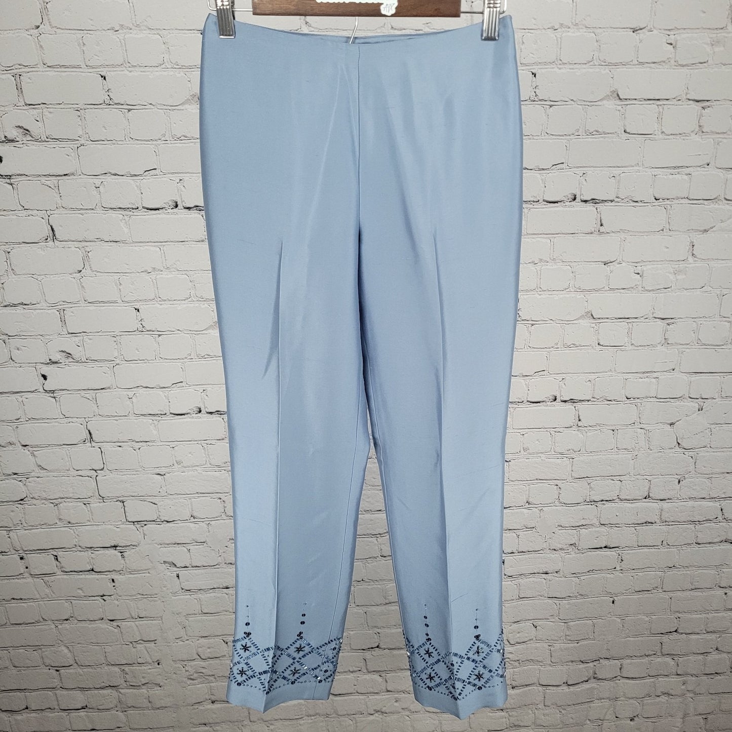 NWD Ann Taylor Blue Silk Sequin Bead Embellished Lined Pants Size 2 (26x28.5)