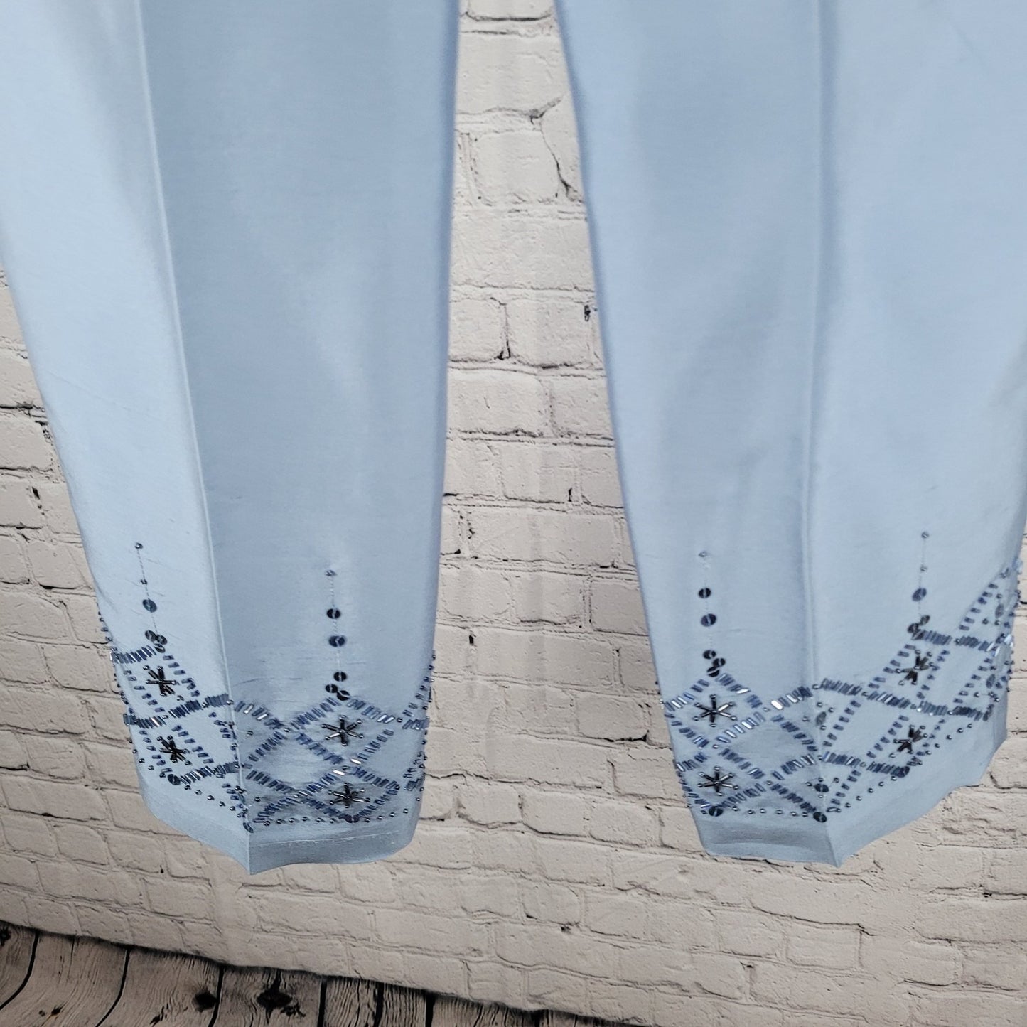 NWD Ann Taylor Blue Silk Sequin Bead Embellished Lined Pants Size 2 (26x28.5)
