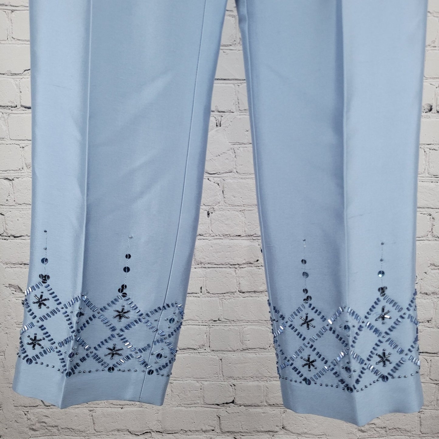 NWD Ann Taylor Blue Silk Sequin Bead Embellished Lined Pants Size 2 (26x28.5)