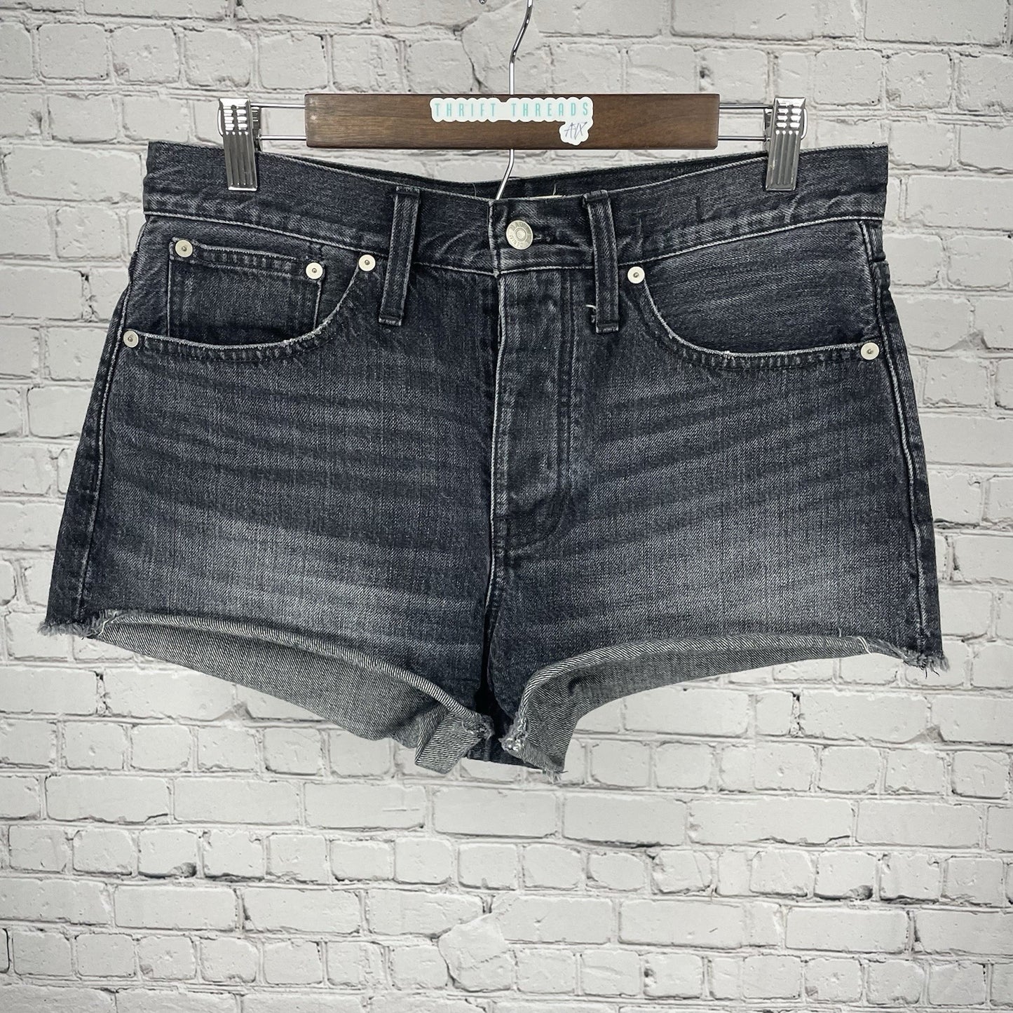 Madewell Grey 100% Cotton Relaxed Denim Shorts High Rise Button Fly 28 (32x2.5)