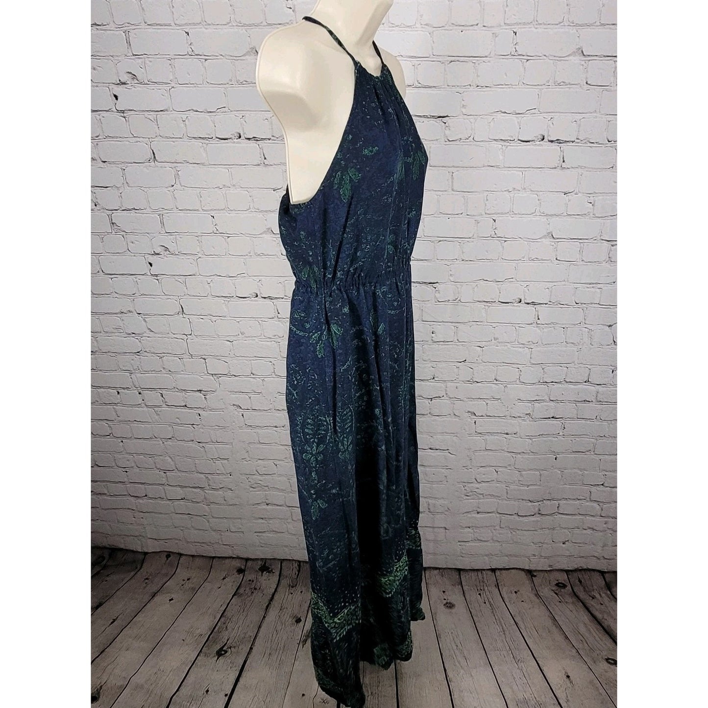 O'Neill Blue Green Floral Halter Adjustable Ties Side Slit Maxi Dress Medium M