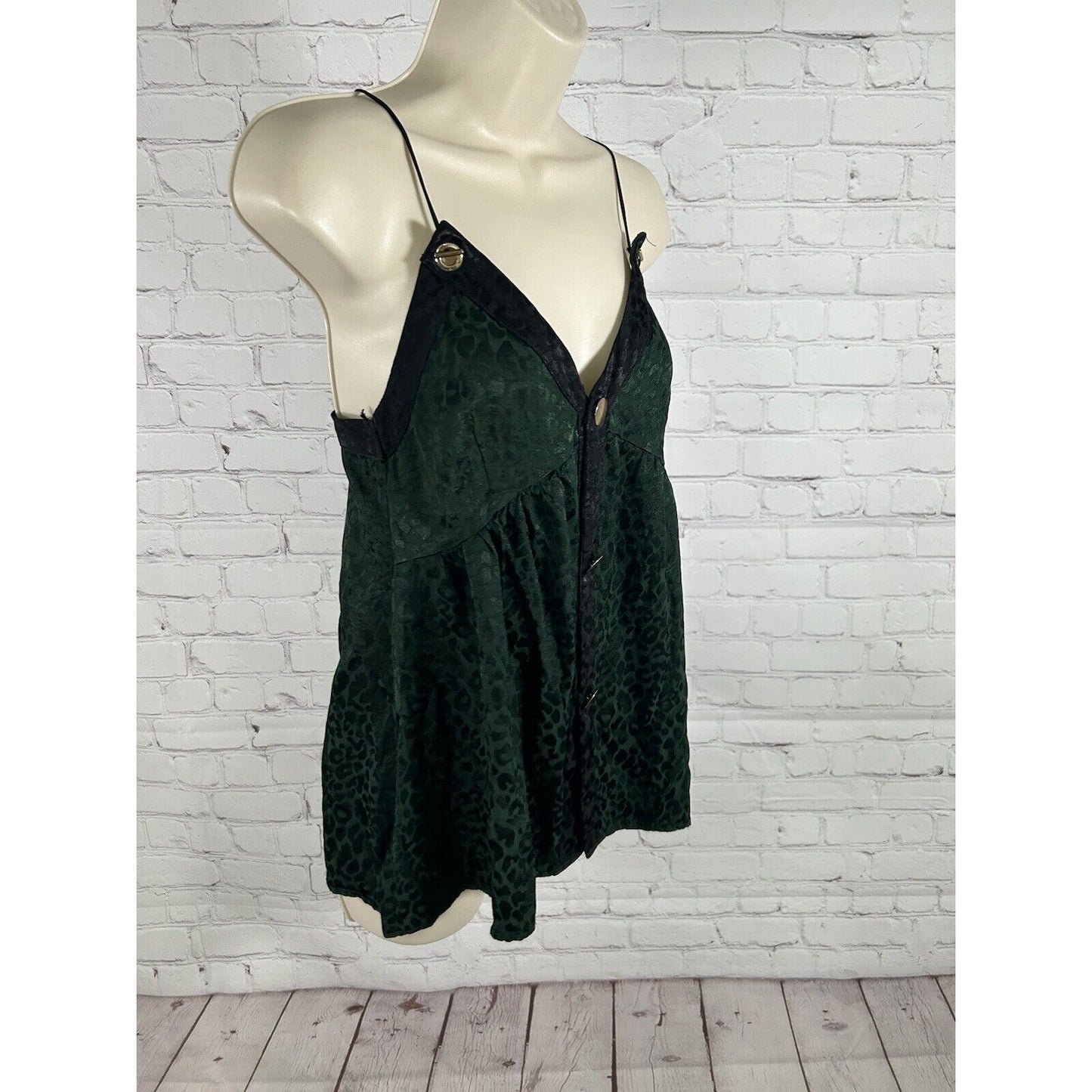 Zara Basic Black Green Leopard Strappy Tank Top Cali Blouse Women’s XS