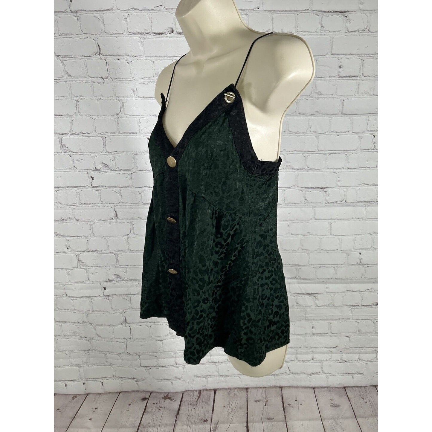 Zara Basic Black Green Leopard Strappy Tank Top Cali Blouse Women’s XS