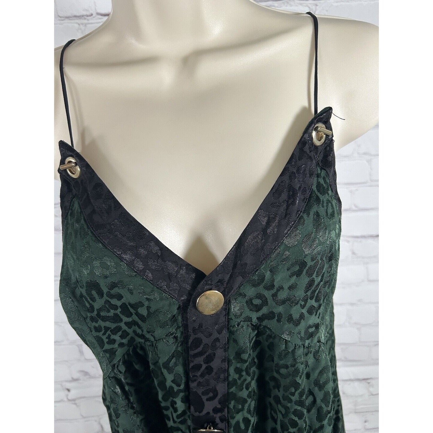 Zara Basic Black Green Leopard Strappy Tank Top Cali Blouse Women’s XS