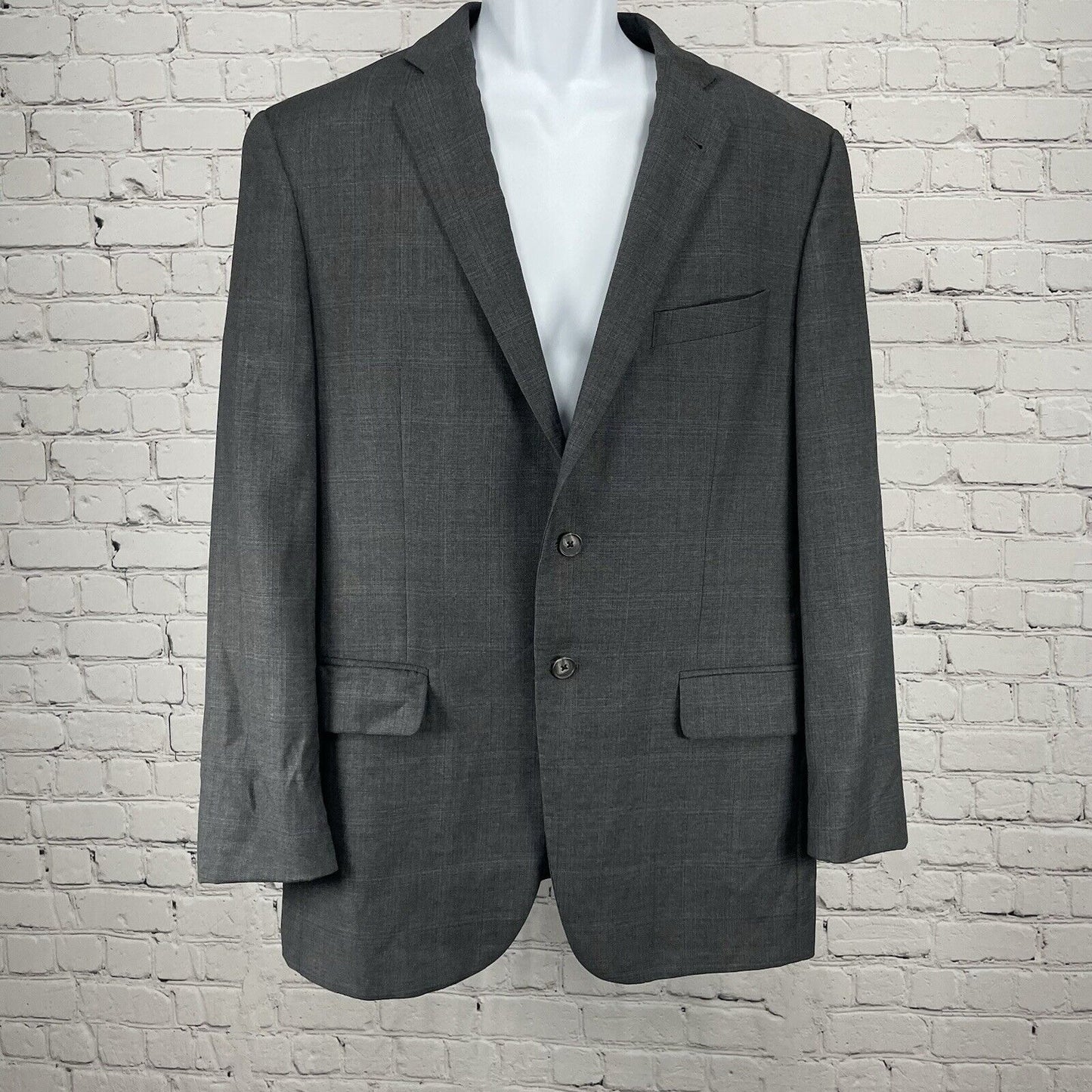Joseph Abboud Grey Check Wool Suit Blazer Jacket Double Vent USA Made Size 42R