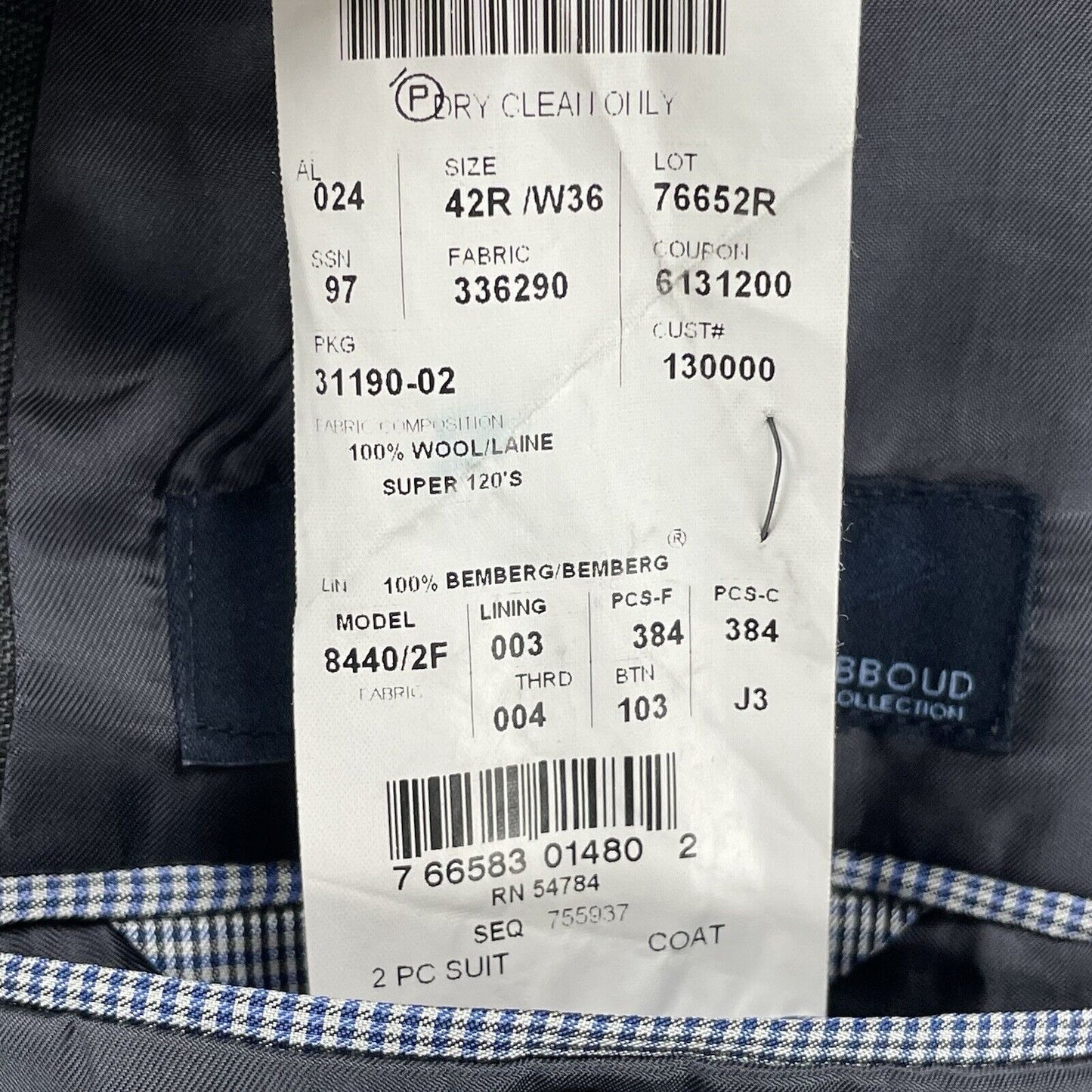 Joseph Abboud Grey Check Wool Suit Blazer Jacket Double Vent USA Made Size 42R