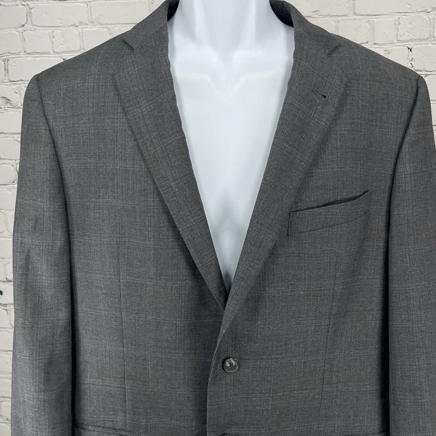 Joseph Abboud Grey Check Wool Suit Blazer Jacket Double Vent USA Made Size 42R