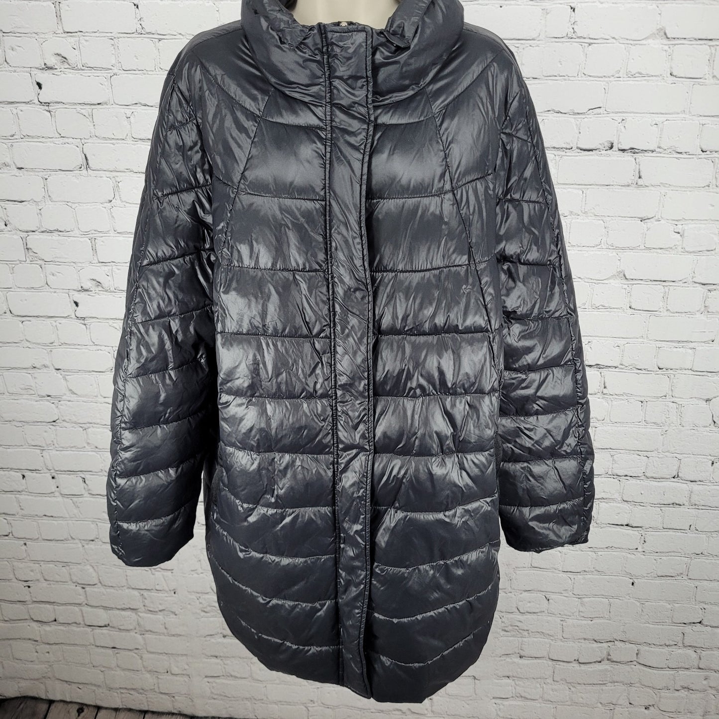 Luisa Viola Black Quilted Imbottito Full Zip & Snap Jacket Italy Made US Size 14
