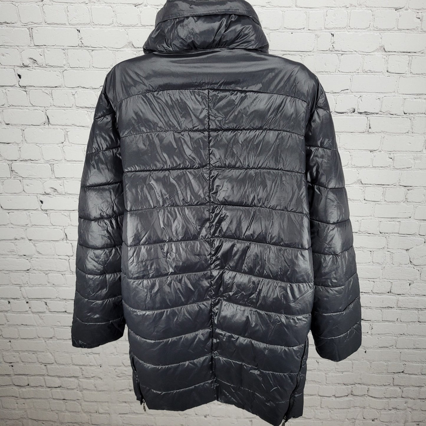 Luisa Viola Black Quilted Imbottito Full Zip & Snap Jacket Italy Made US Size 14