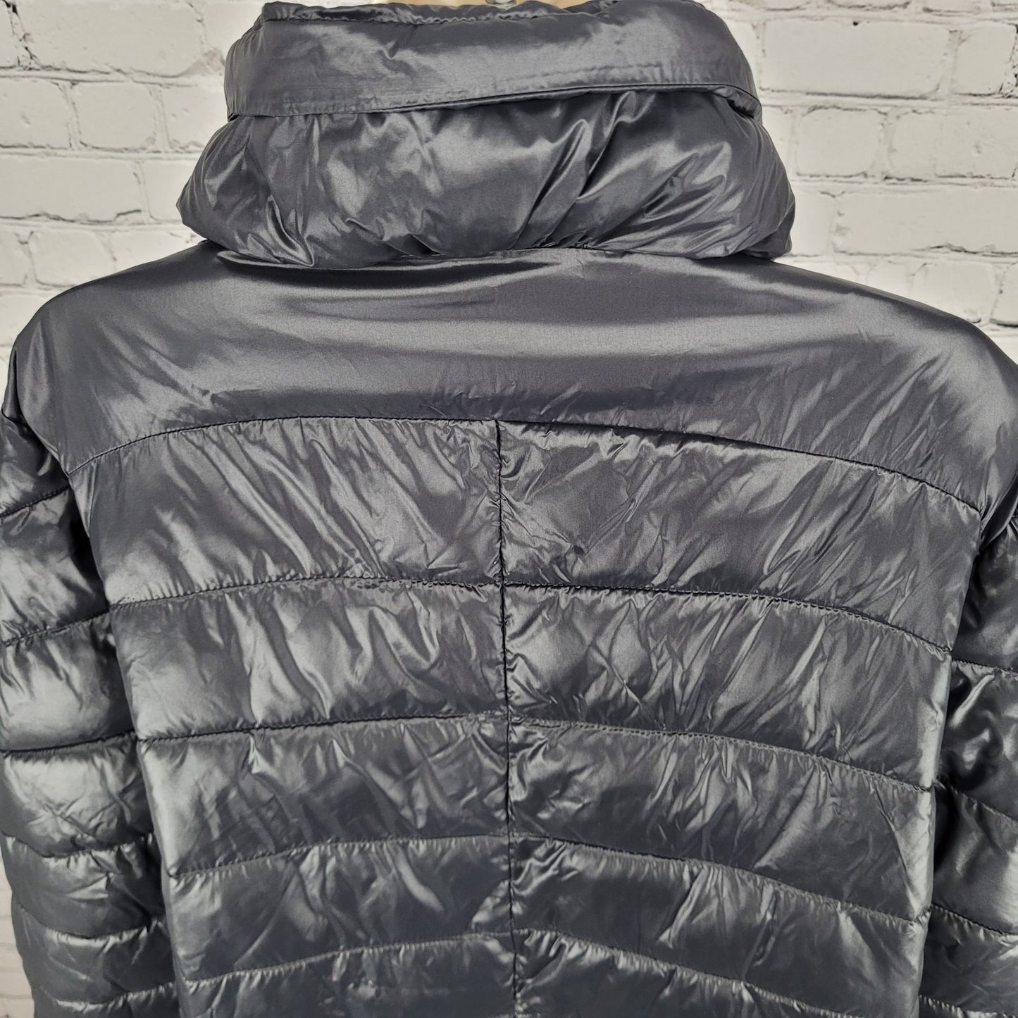 Luisa Viola Black Quilted Imbottito Full Zip & Snap Jacket Italy Made US Size 14