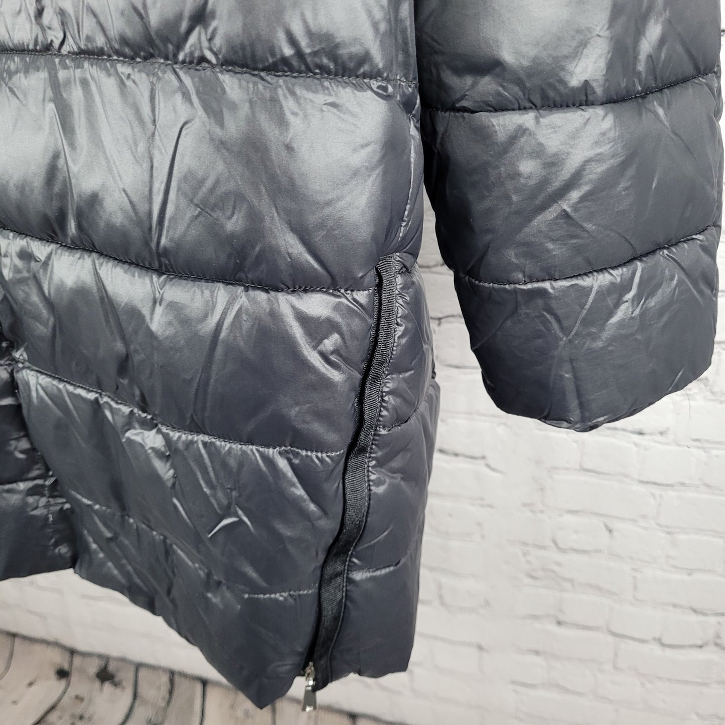 Luisa Viola Black Quilted Imbottito Full Zip & Snap Jacket Italy Made US Size 14