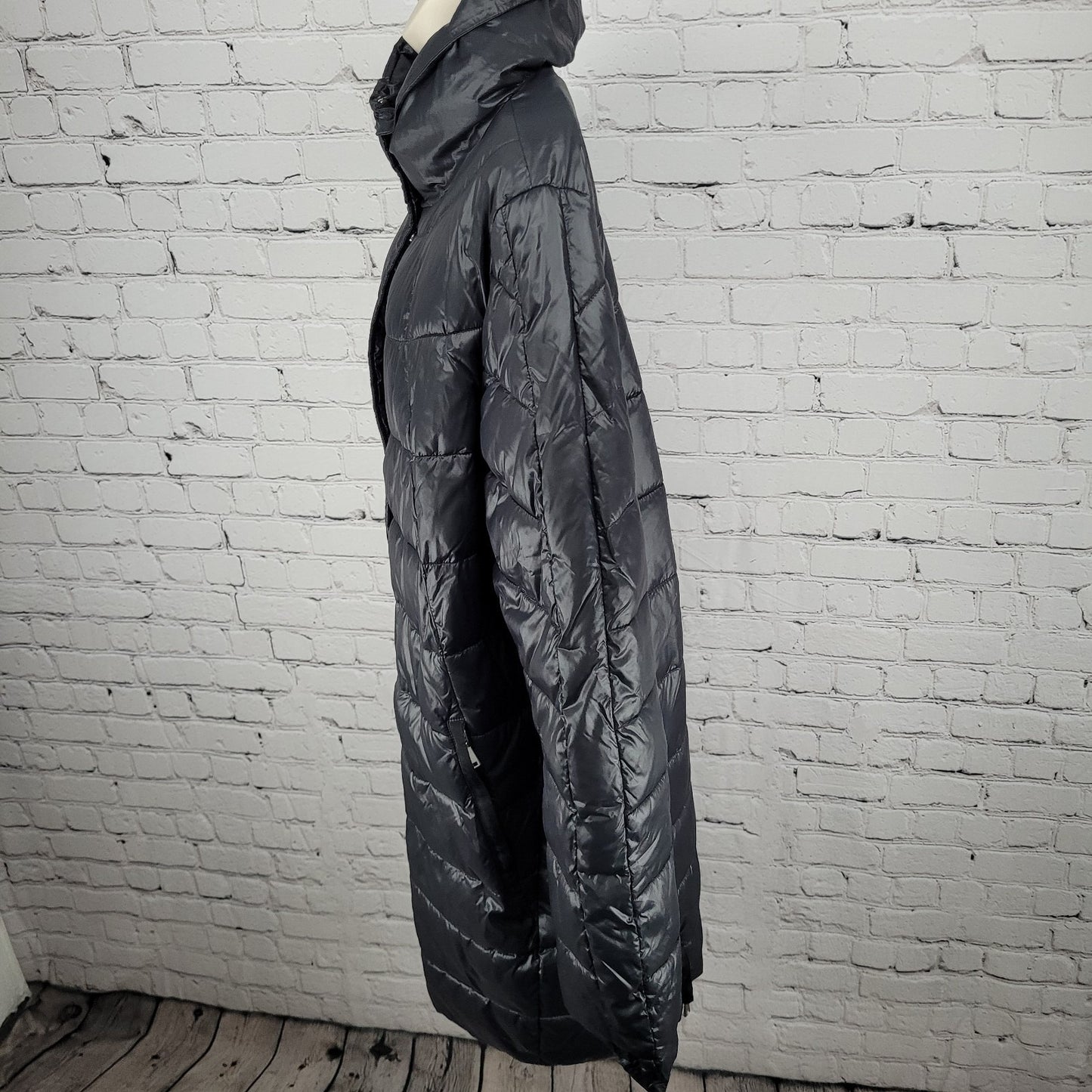 Luisa Viola Black Quilted Imbottito Full Zip & Snap Jacket Italy Made US Size 14