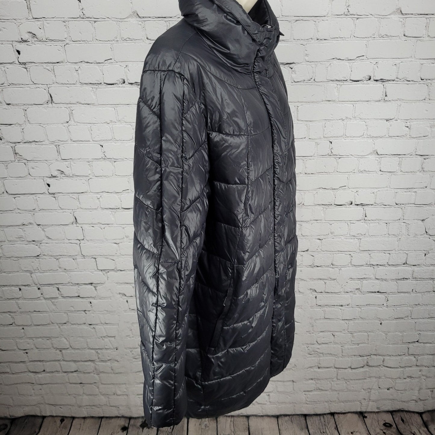 Luisa Viola Black Quilted Imbottito Full Zip & Snap Jacket Italy Made US Size 14