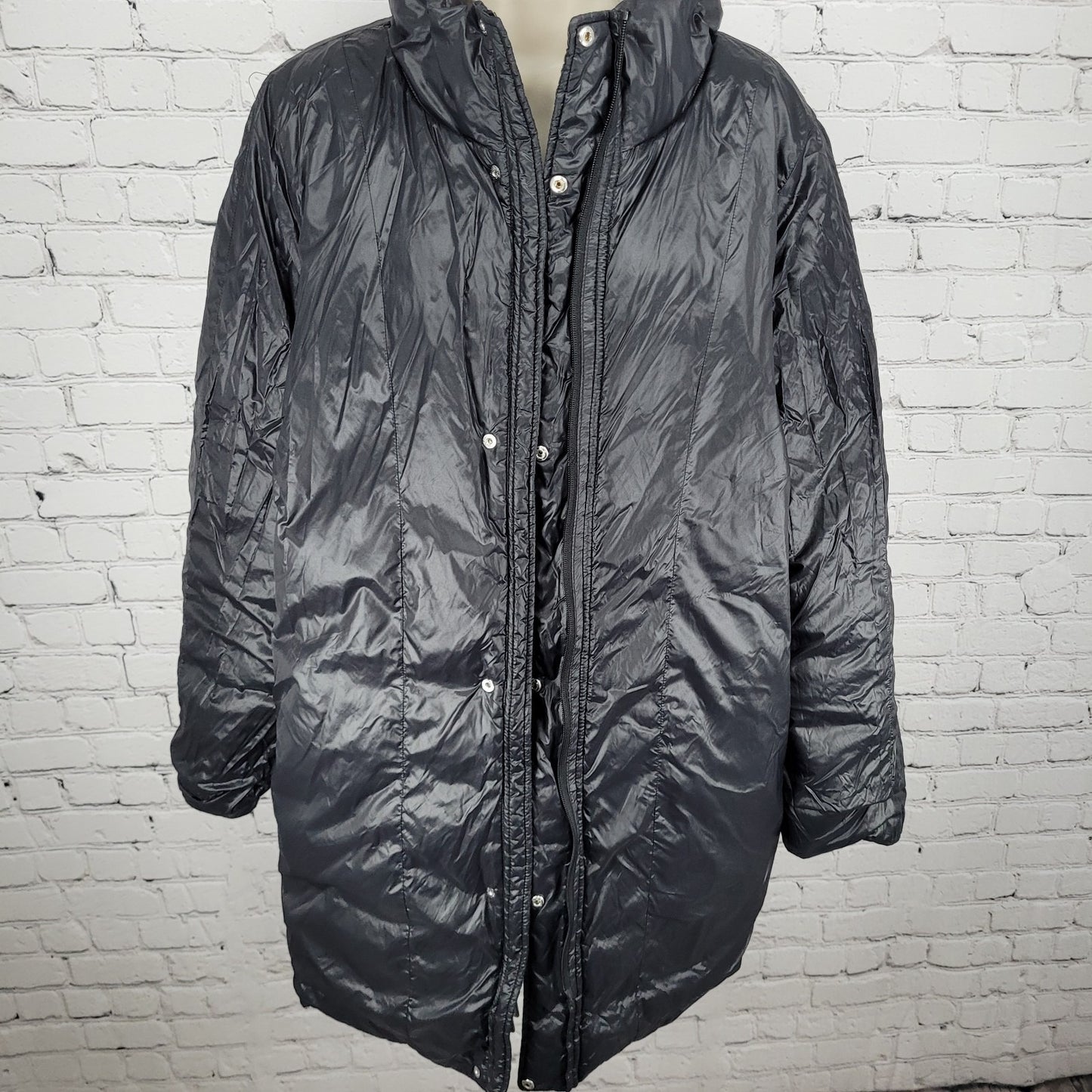 Luisa Viola Black Quilted Imbottito Full Zip & Snap Jacket Italy Made US Size 14