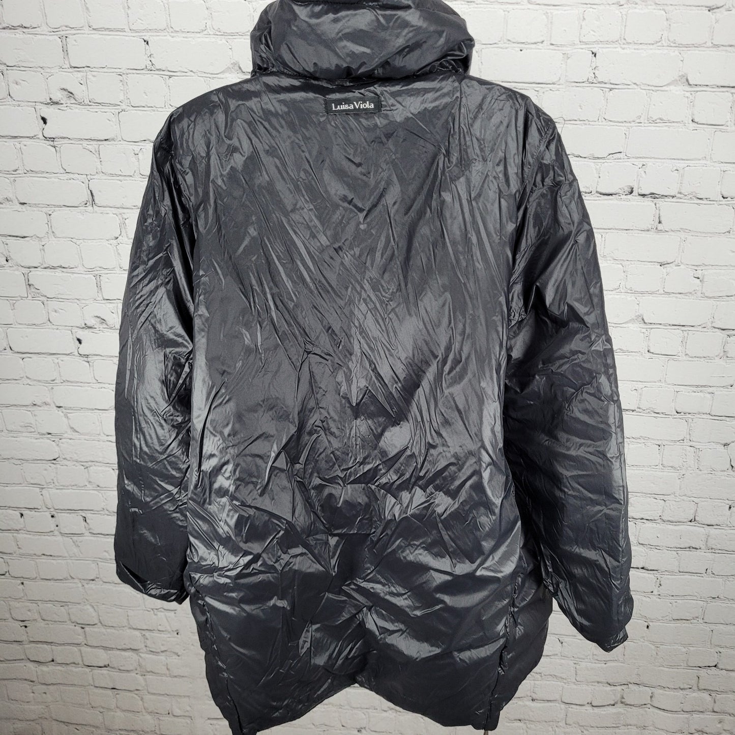 Luisa Viola Black Quilted Imbottito Full Zip & Snap Jacket Italy Made US Size 14
