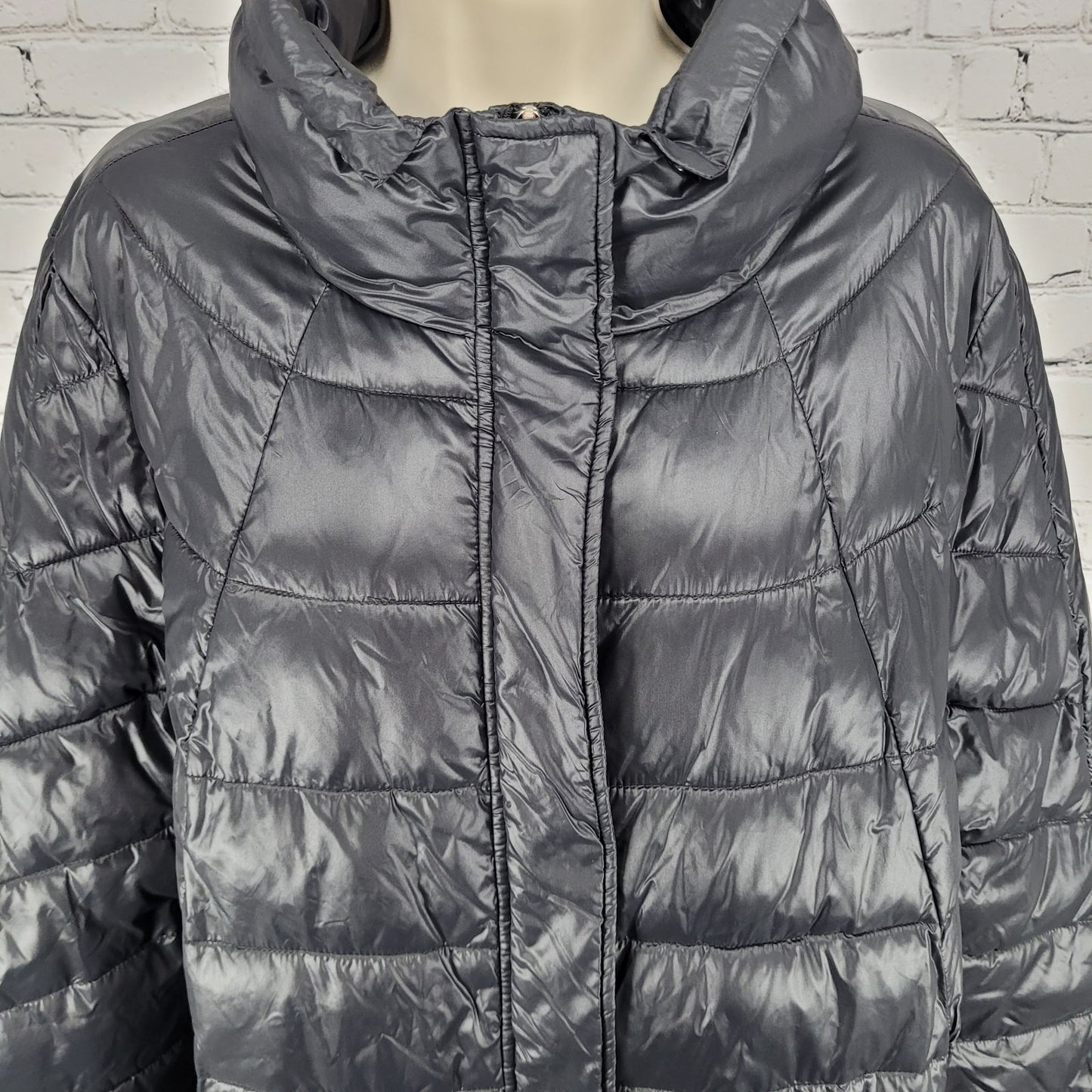 Luisa Viola Black Quilted Imbottito Full Zip & Snap Jacket Italy Made US Size 14