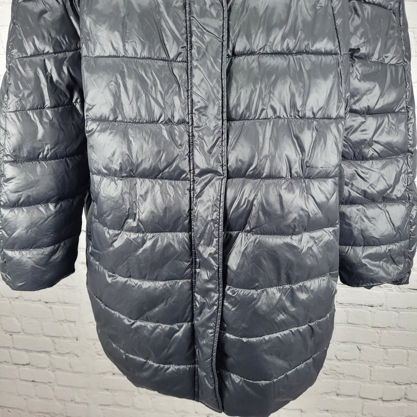 Luisa Viola Black Quilted Imbottito Full Zip & Snap Jacket Italy Made US Size 14