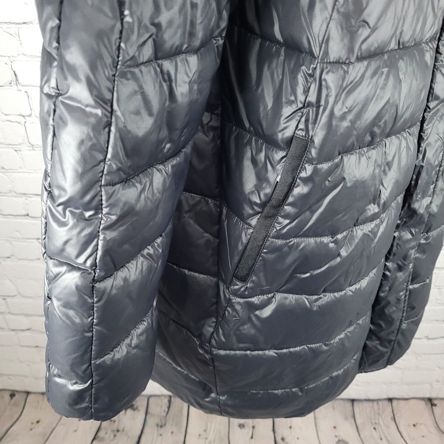 Luisa Viola Black Quilted Imbottito Full Zip & Snap Jacket Italy Made US Size 14