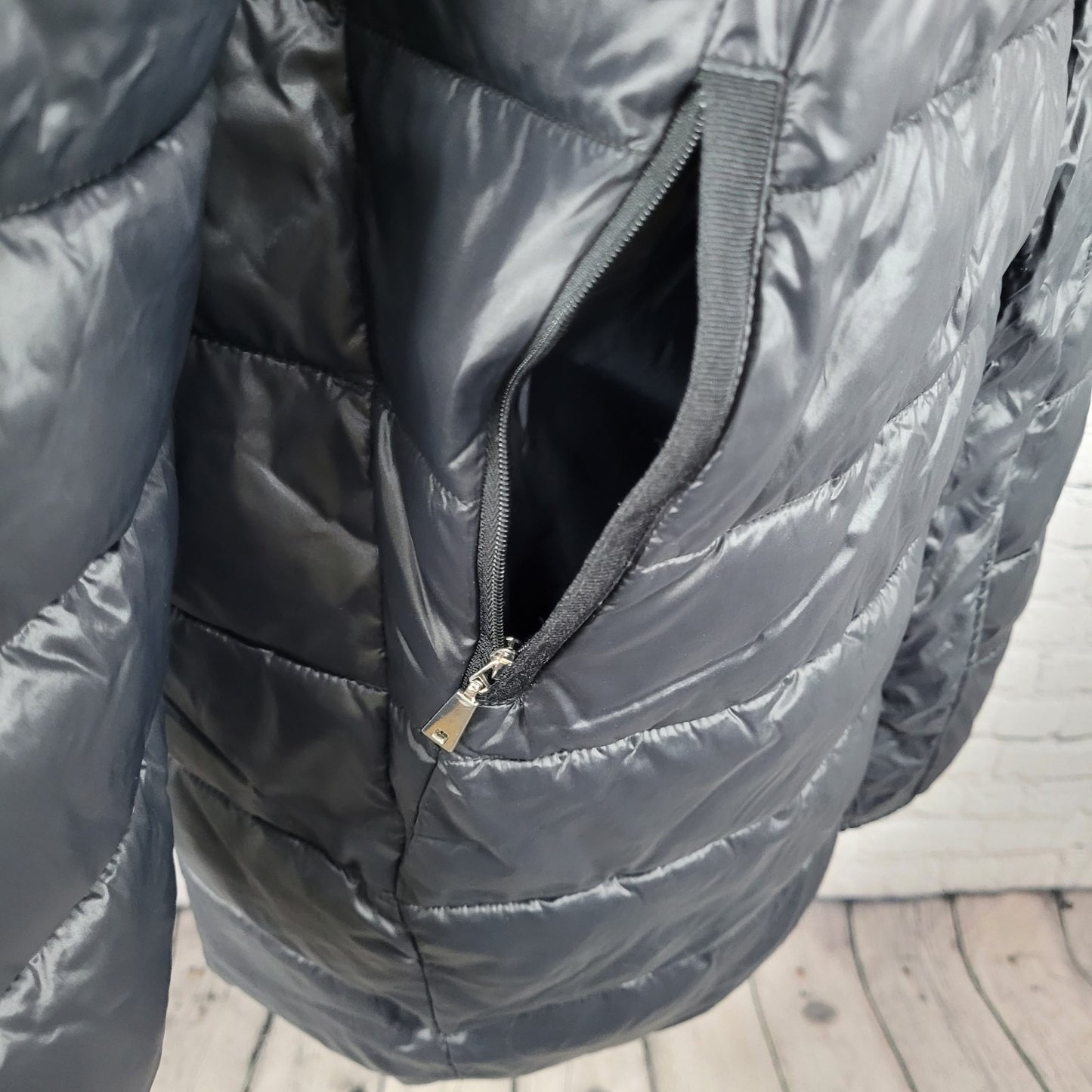 Luisa Viola Black Quilted Imbottito Full Zip & Snap Jacket Italy Made US Size 14