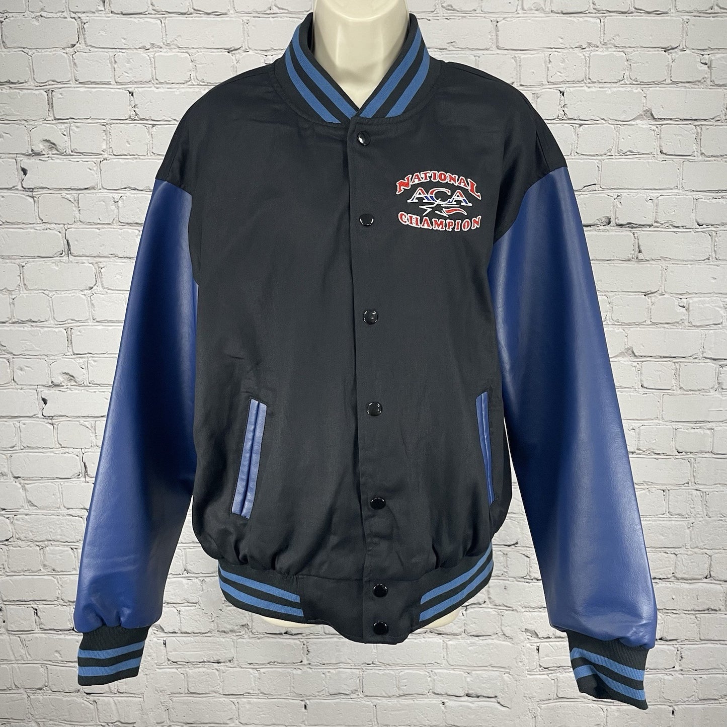 National ACA Champion Black Cheerleading Snapped Varsity Jacket Size Medium M