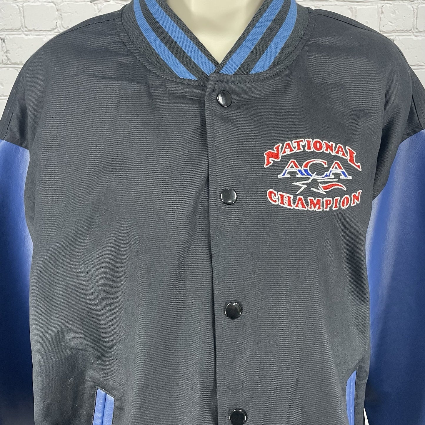 National ACA Champion Black Cheerleading Snapped Varsity Jacket Size Medium M