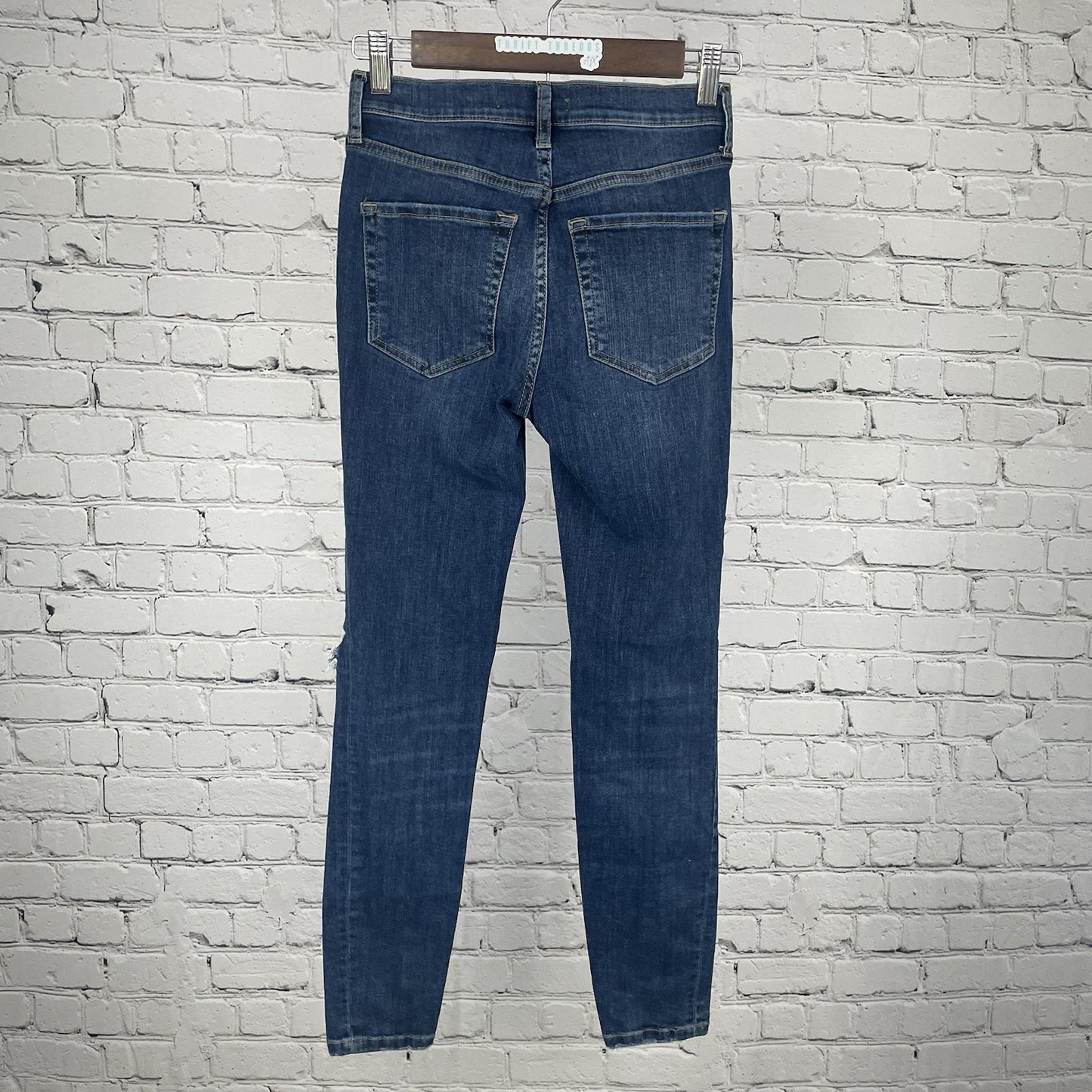 Free People Blue Denim Distressed Skinny Mid Rise Ankle Jeans Size 26 (25x26)