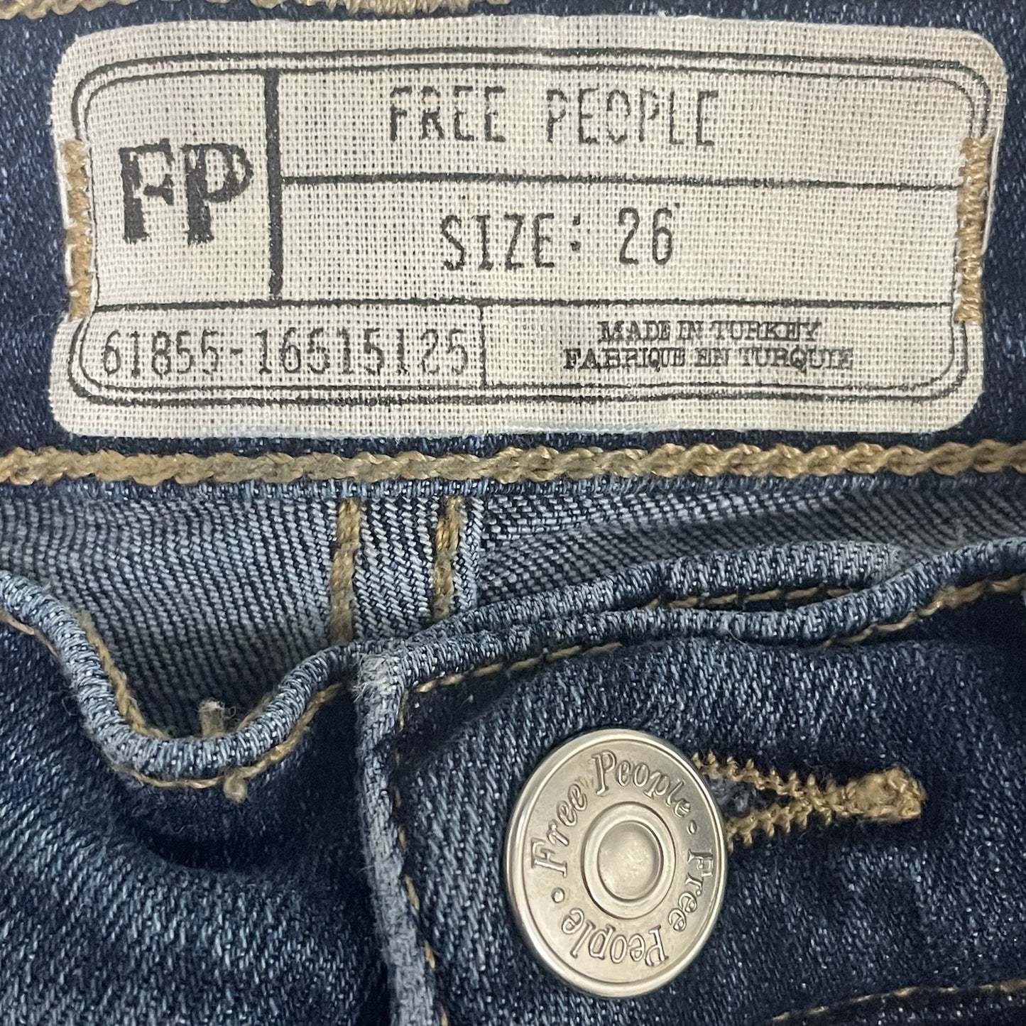 Free People Blue Denim Distressed Skinny Mid Rise Ankle Jeans Size 26 (25x26)