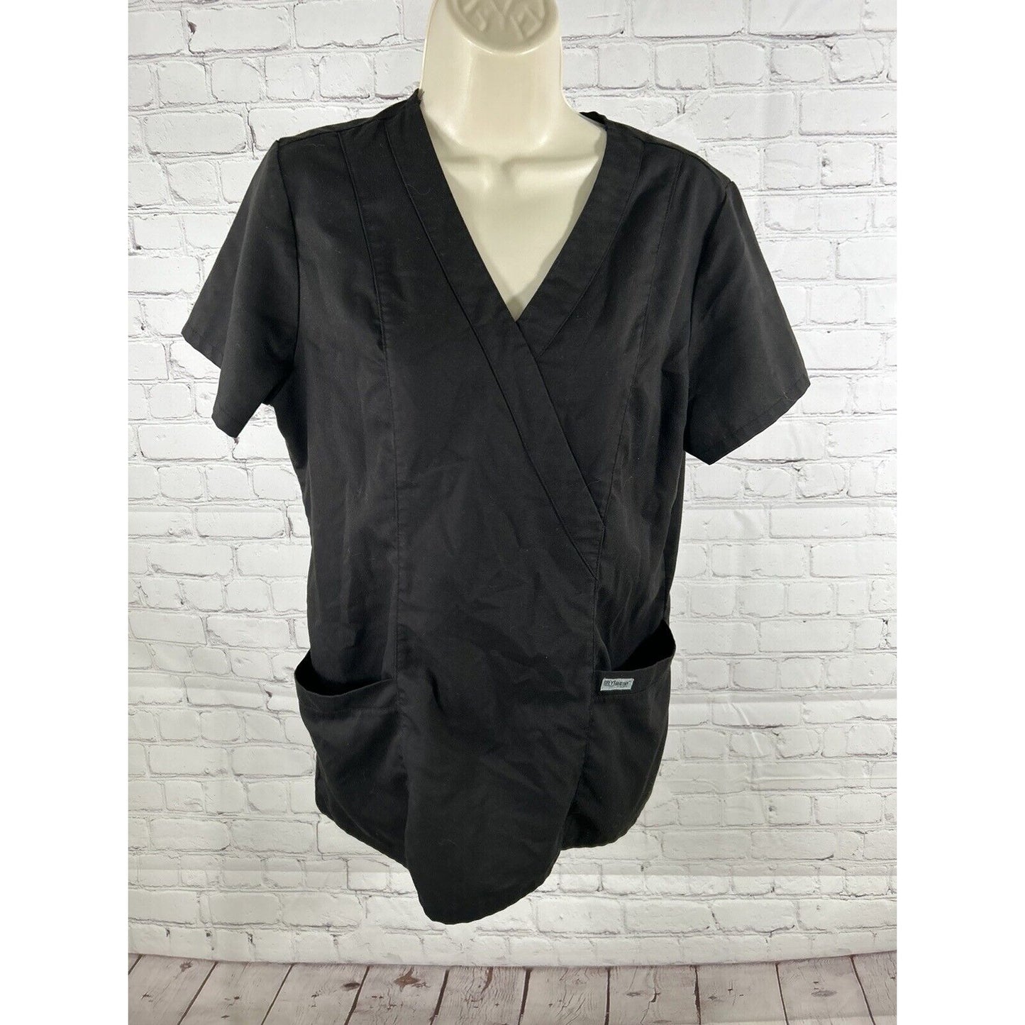 Grey’s Anatomy By Barco Scrub Top Womens Black Elastic Waist V Neck Medium M