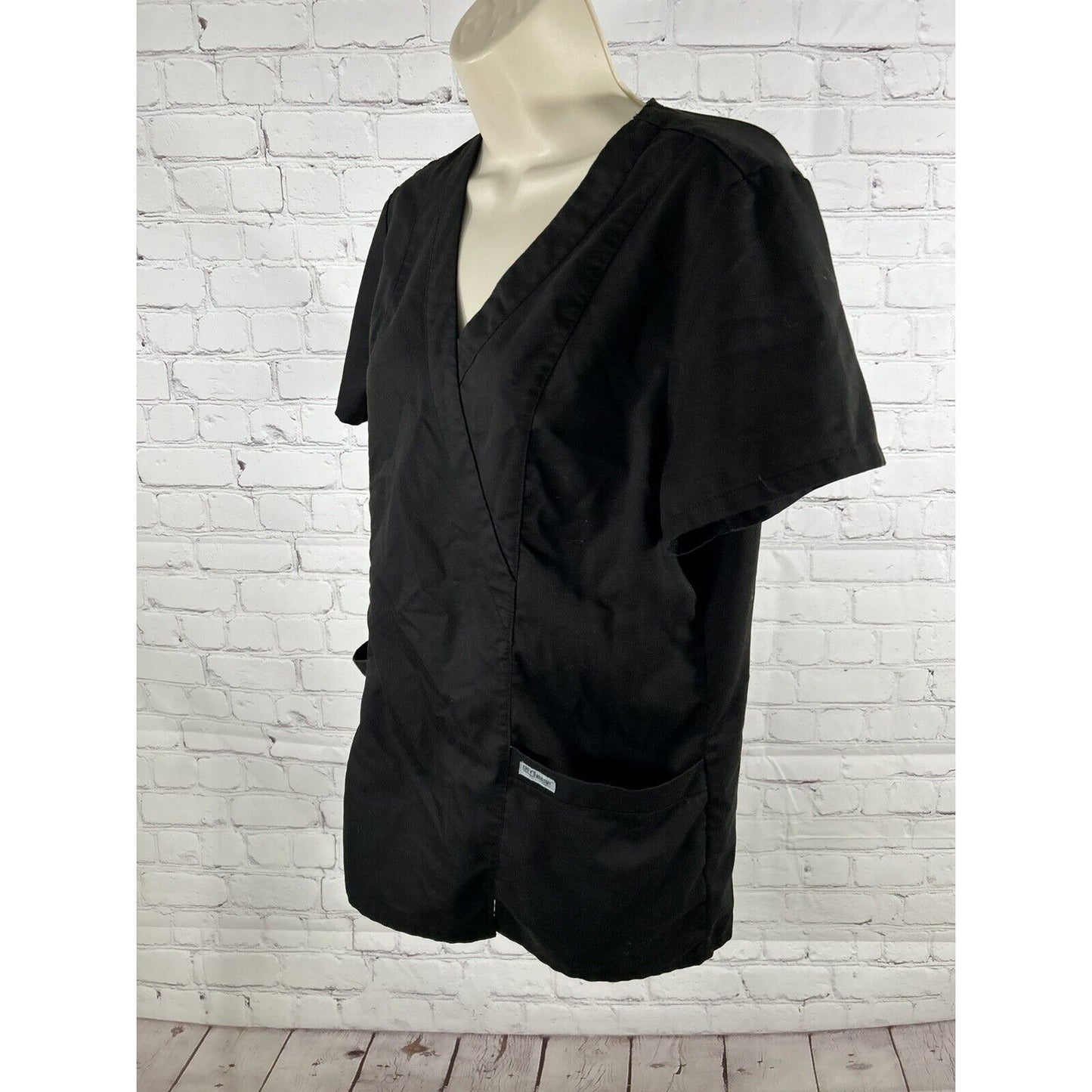 Grey’s Anatomy By Barco Scrub Top Womens Black Elastic Waist V Neck Medium M