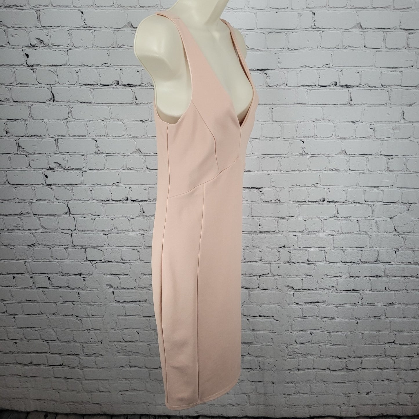 Lulus Pink Sleeveless Plunge Side Slit Stretch Lined Midi Bodycon Dress USA M