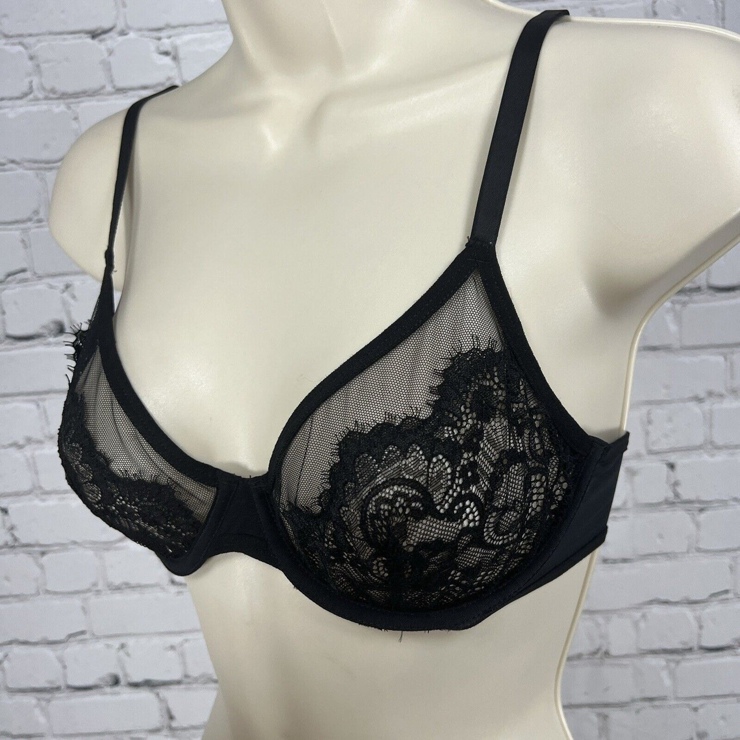 INC International Concepts Intimates Black Sheer Lace Underwire Size Small S