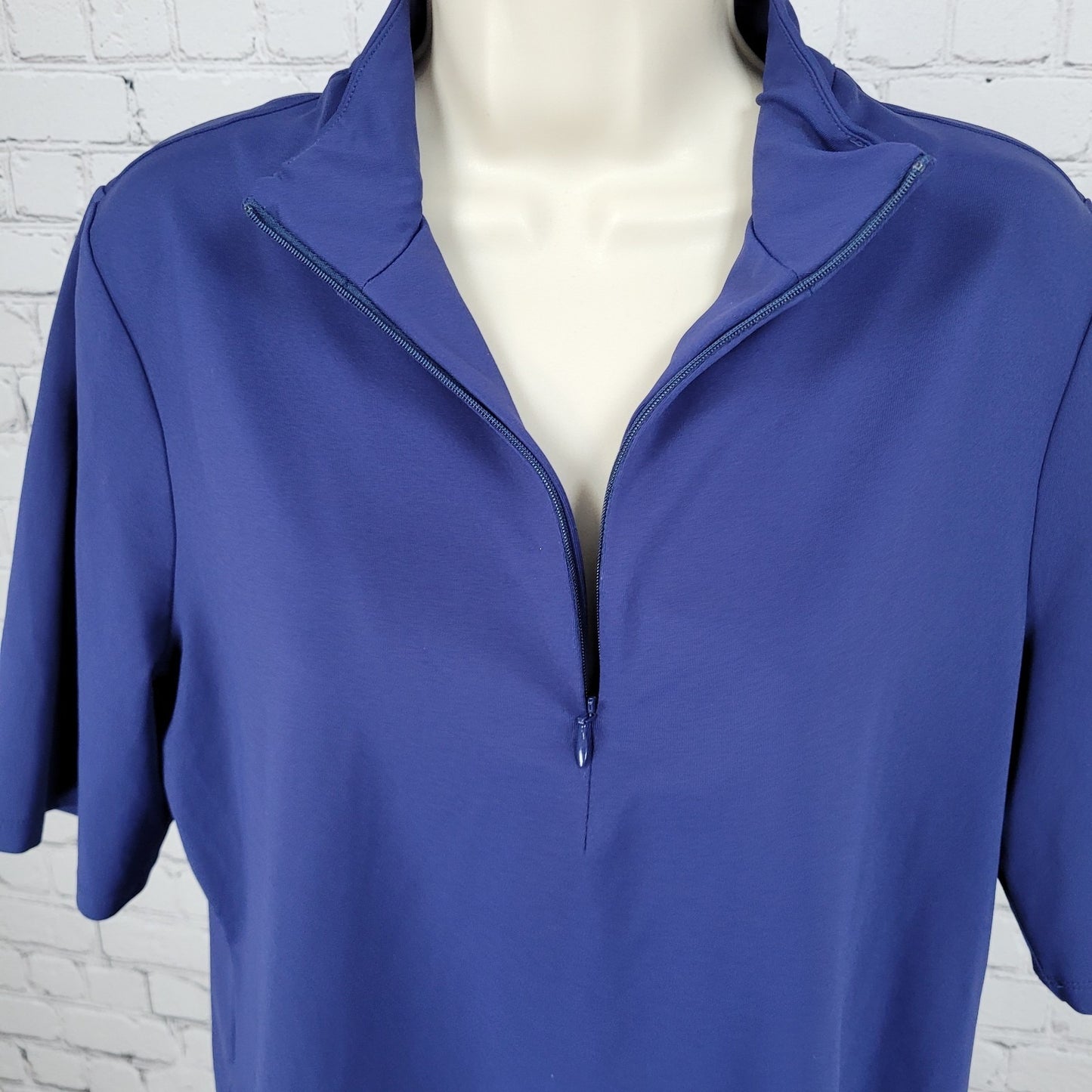 Tommy Bahama Navy IslandZone Activewear Stretch Zipped Short Sleeve Top Shirt L