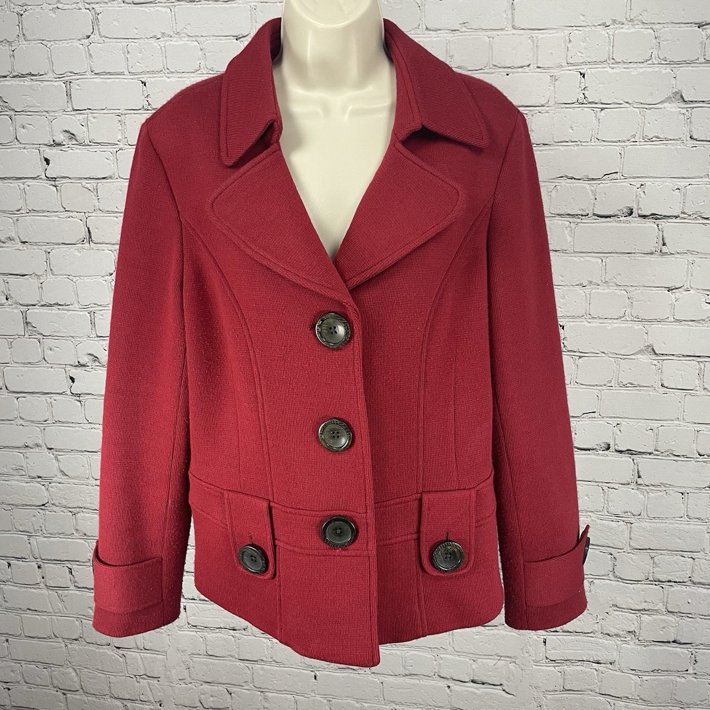 VTG Harold’s Red Wool Blend Buttoned Collared Lined Jacket USA Made Size Large L