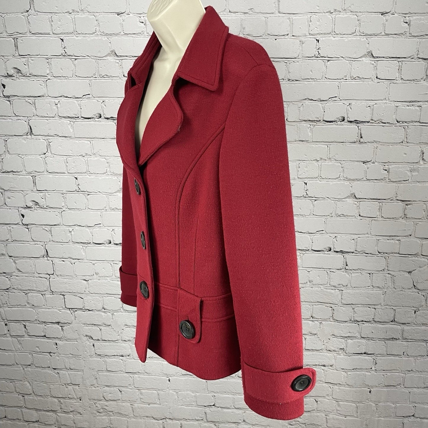 VTG Harold’s Red Wool Blend Buttoned Collared Lined Jacket USA Made Size Large L