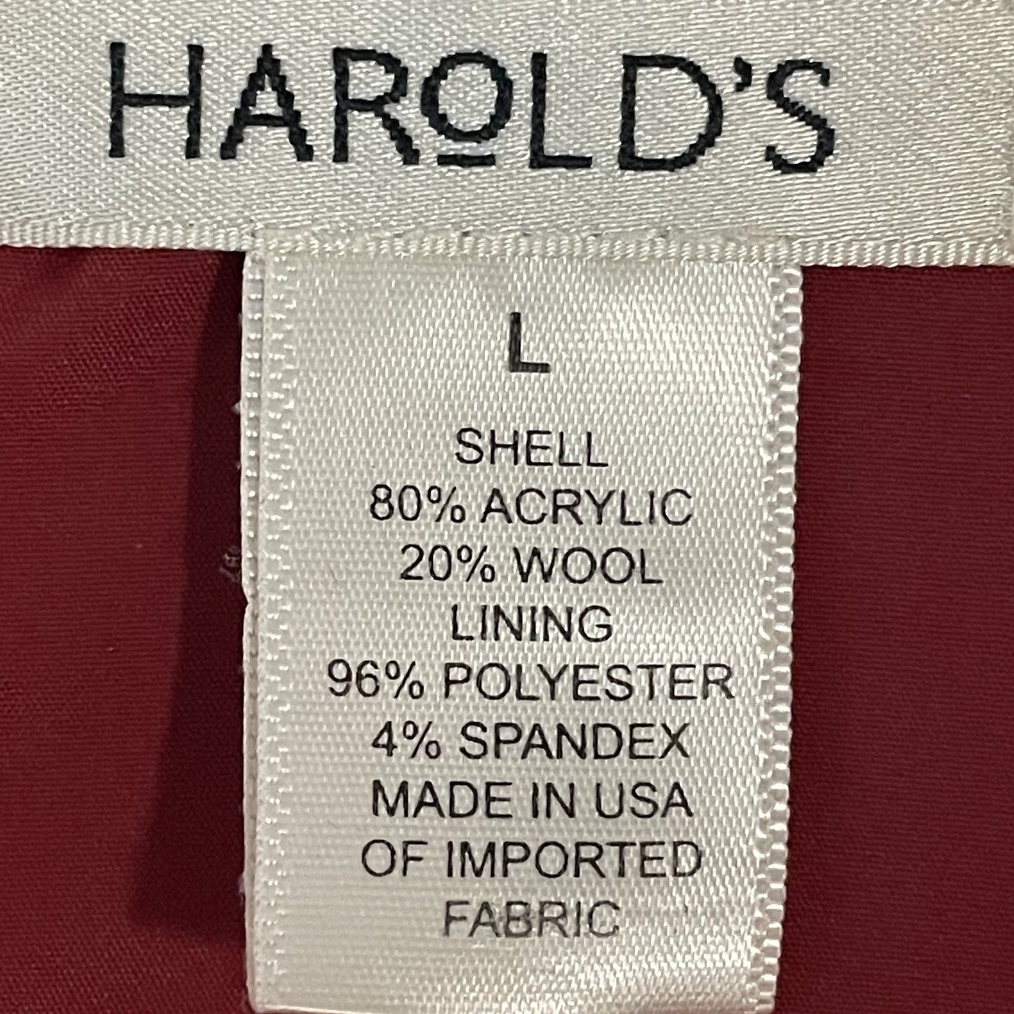 VTG Harold’s Red Wool Blend Buttoned Collared Lined Jacket USA Made Size Large L