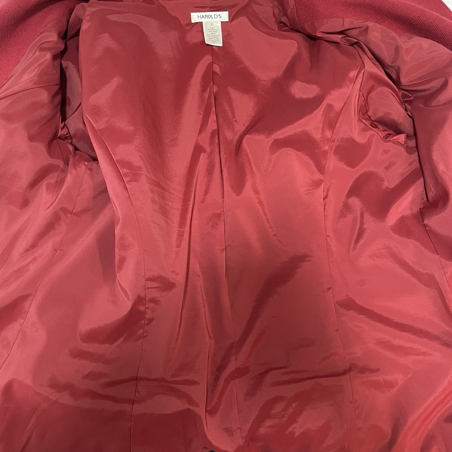 VTG Harold’s Red Wool Blend Buttoned Collared Lined Jacket USA Made Size Large L